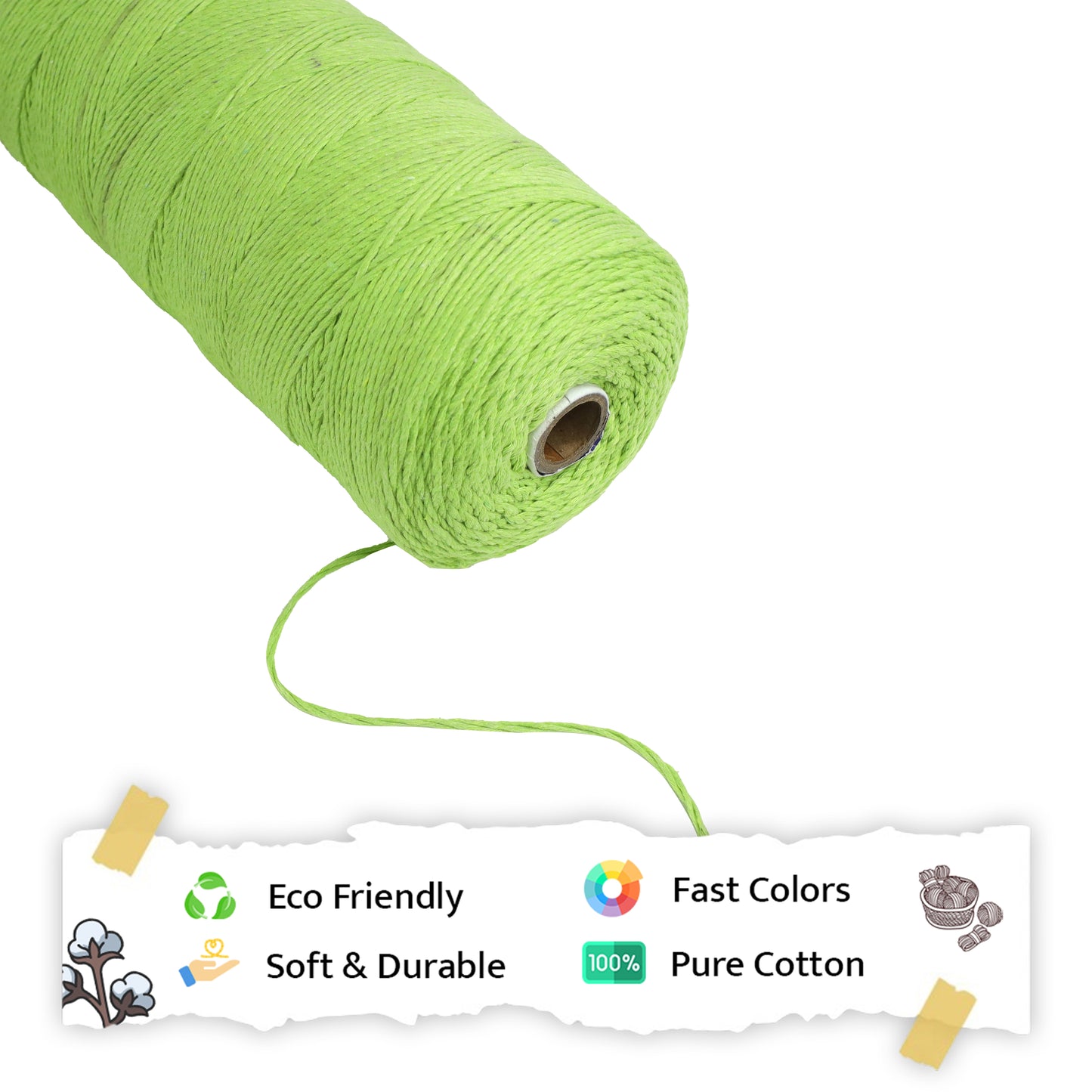 1mm Twisted (3Ply) | Parrot Green | 750 Metres | 1kg Spool | Cotton | No 13