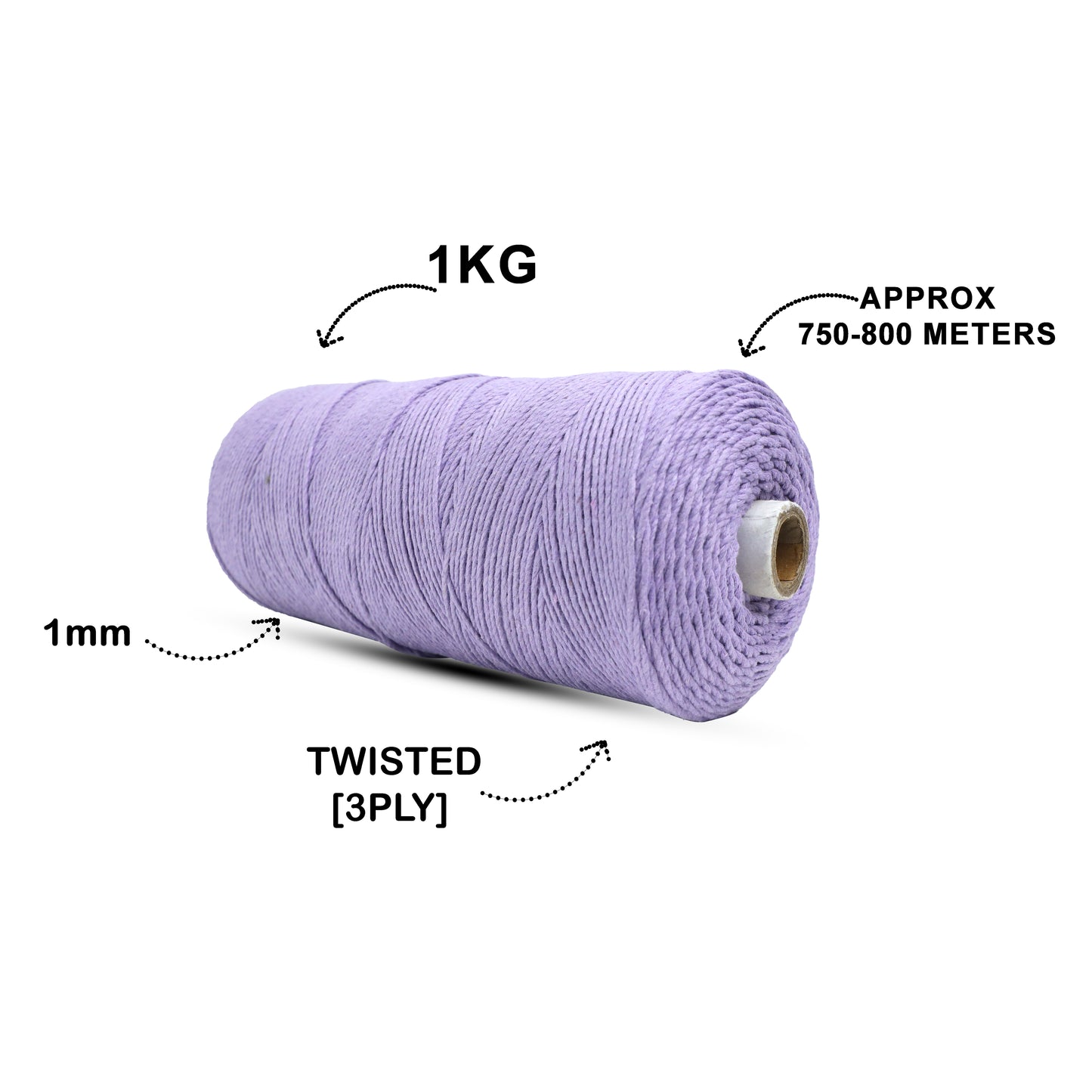 1mm Twisted (3Ply) | Lavender | 750 Metres | 1kg Spool | Cotton | No 31