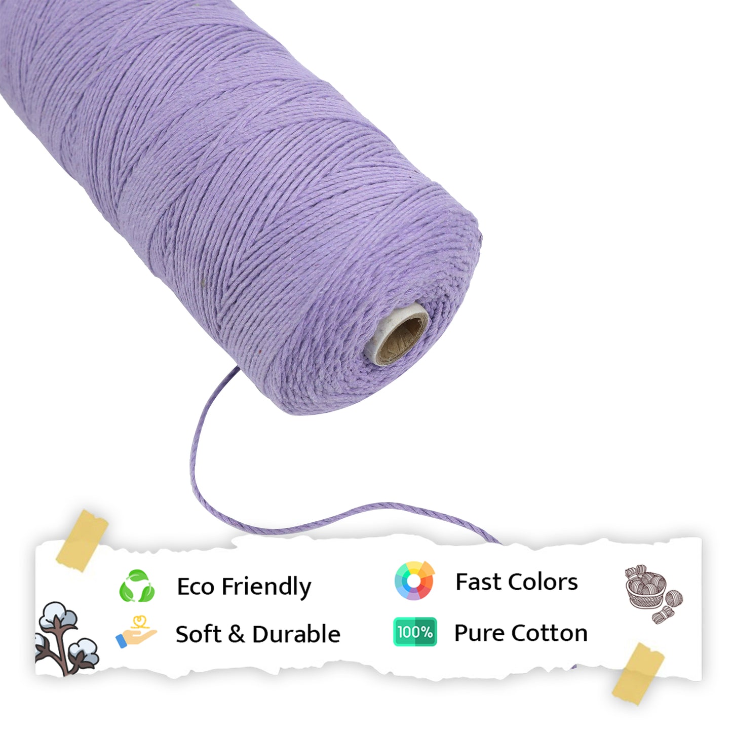 1mm Twisted (3Ply) | Lavender | 750 Metres | 1kg Spool | Cotton | No 31