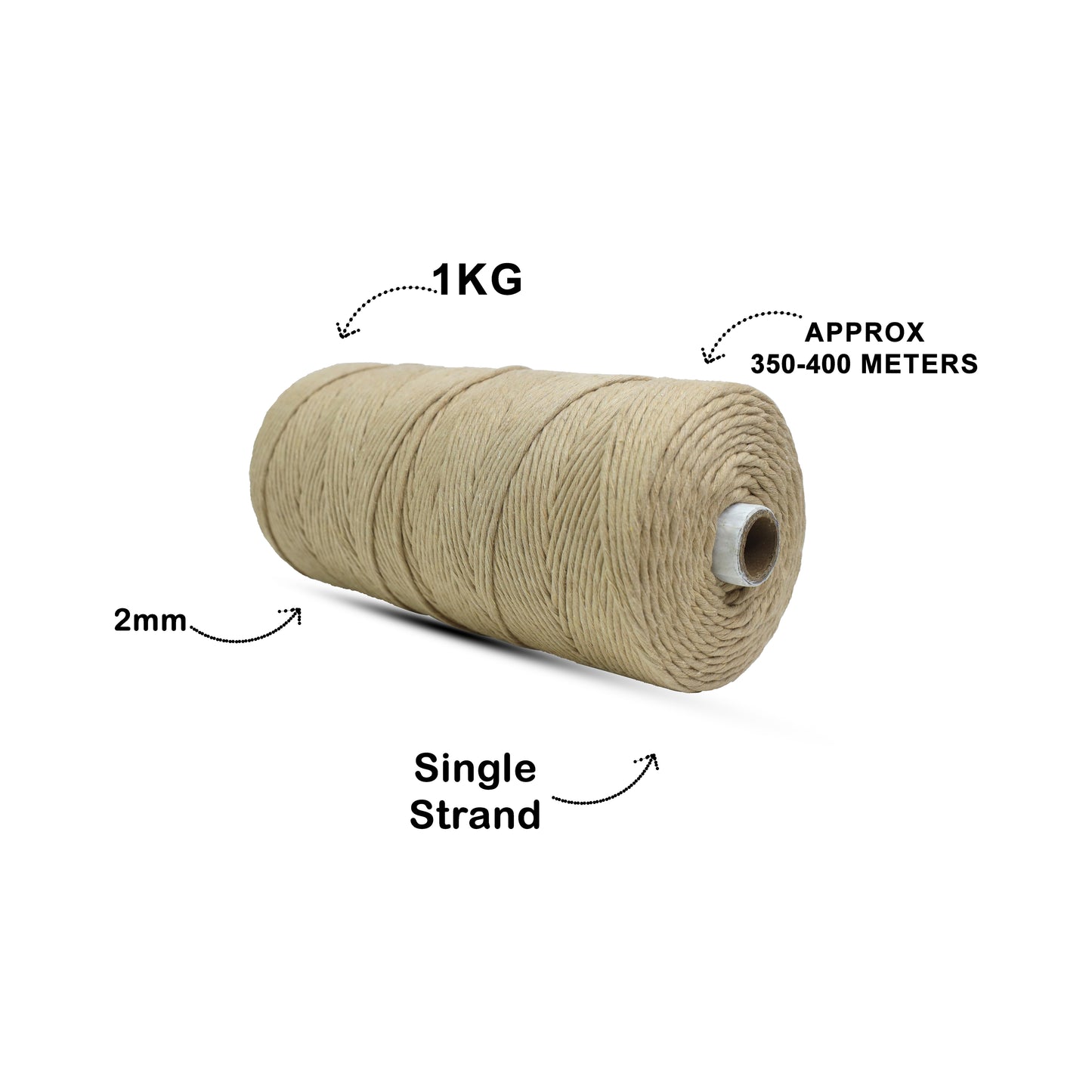 2mm Single Strand | Beige | 350 - 400 Metres | 1kg Spool | Cotton | No 30