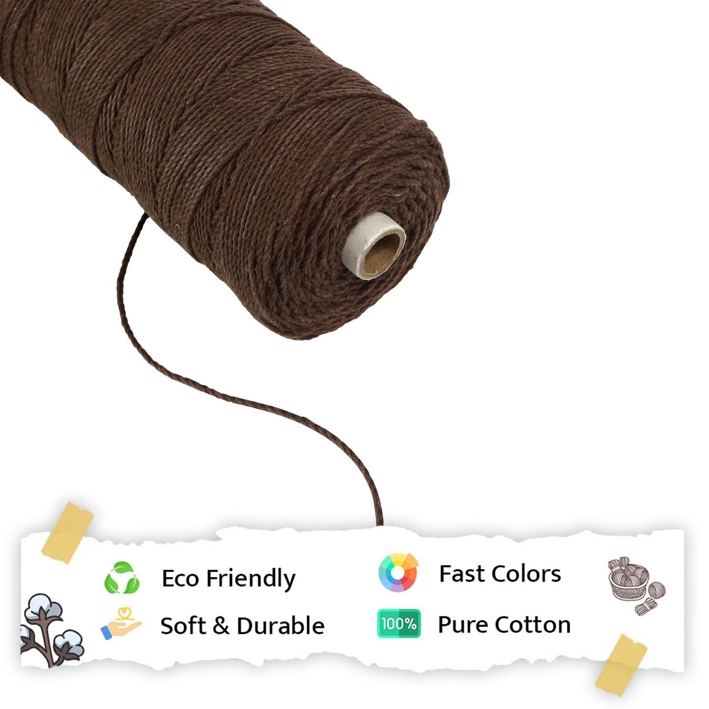 2mm ટ્વિસ્ટેડ (3Ply) | આછો બ્રાઉન | 350 - 400 મીટર | 1 કિલો સ્પૂલ | કપાસ