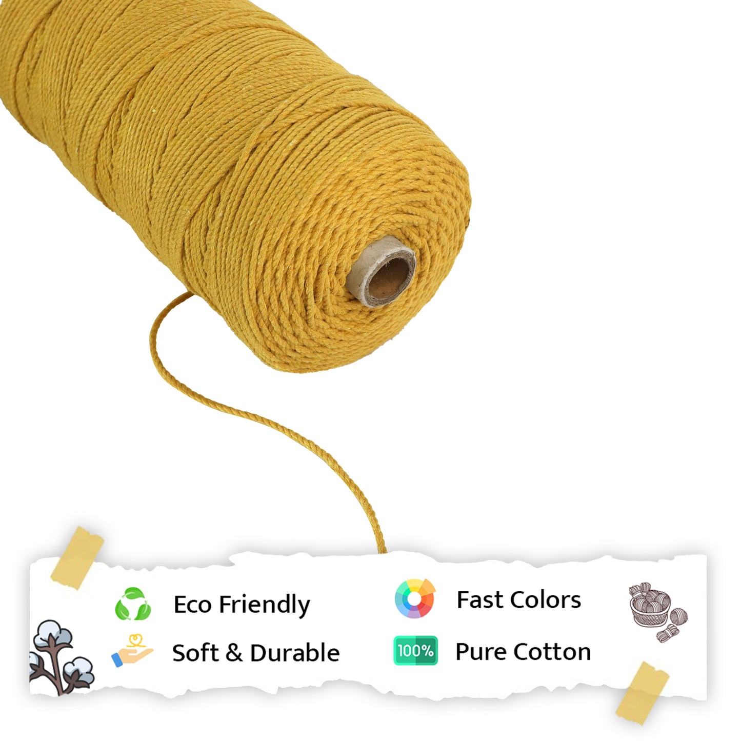 2mm ટ્વિસ્ટેડ (3Ply) | સરસવ | 350 - 400 મીટર | 1 કિલો સ્પૂલ | કપાસ