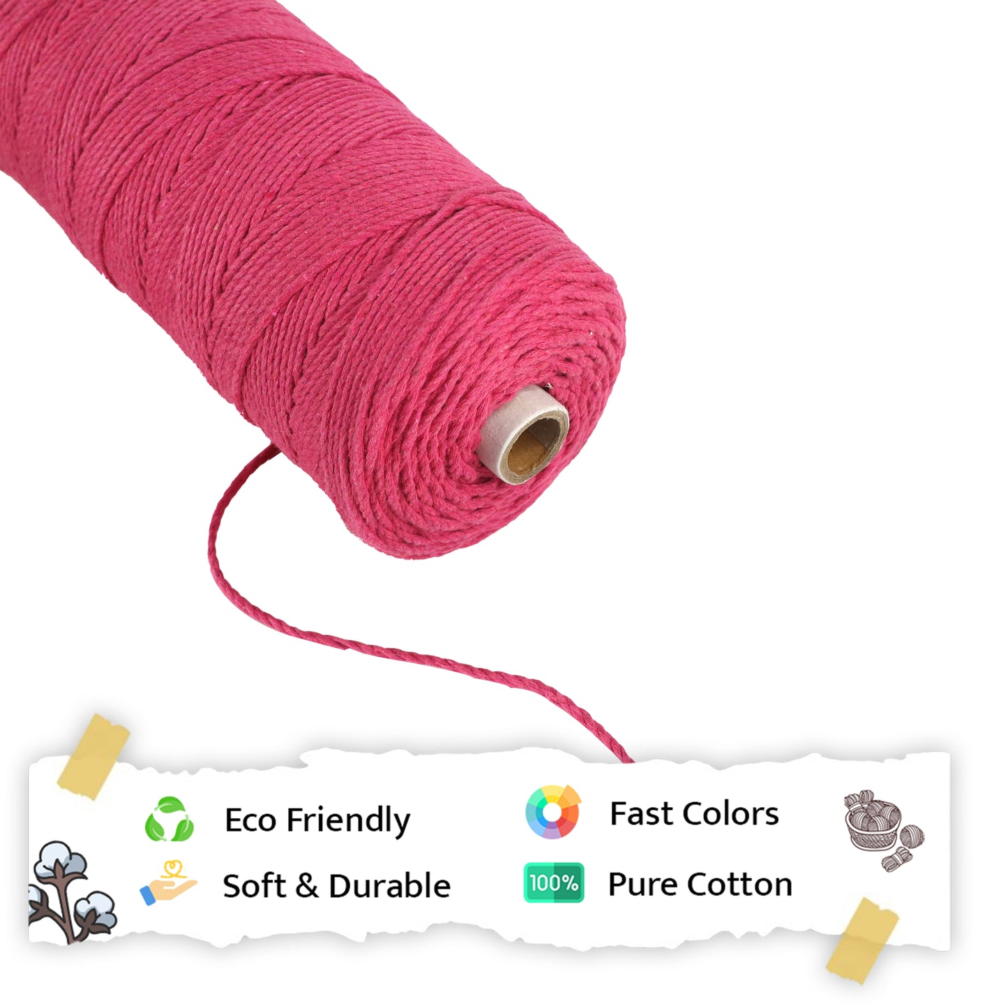 2mm Twisted (3Ply) | Hot Pink | 350 - 400 Metres | 1kg Spool | Cotton | No 16