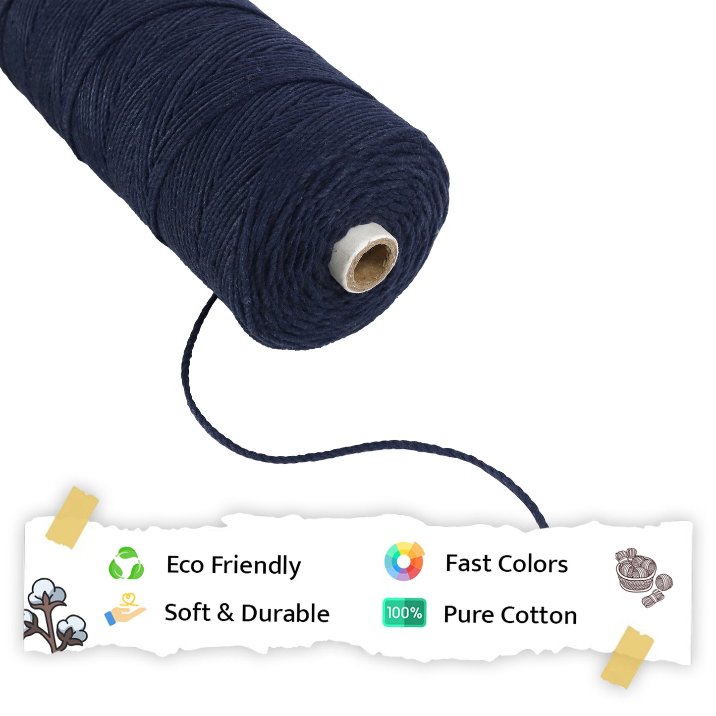 2mm ટ્વિસ્ટેડ (3Ply) | ઘેરો વાદળી | 350 - 400 મીટર | 1 કિલો સ્પૂલ | કપાસ