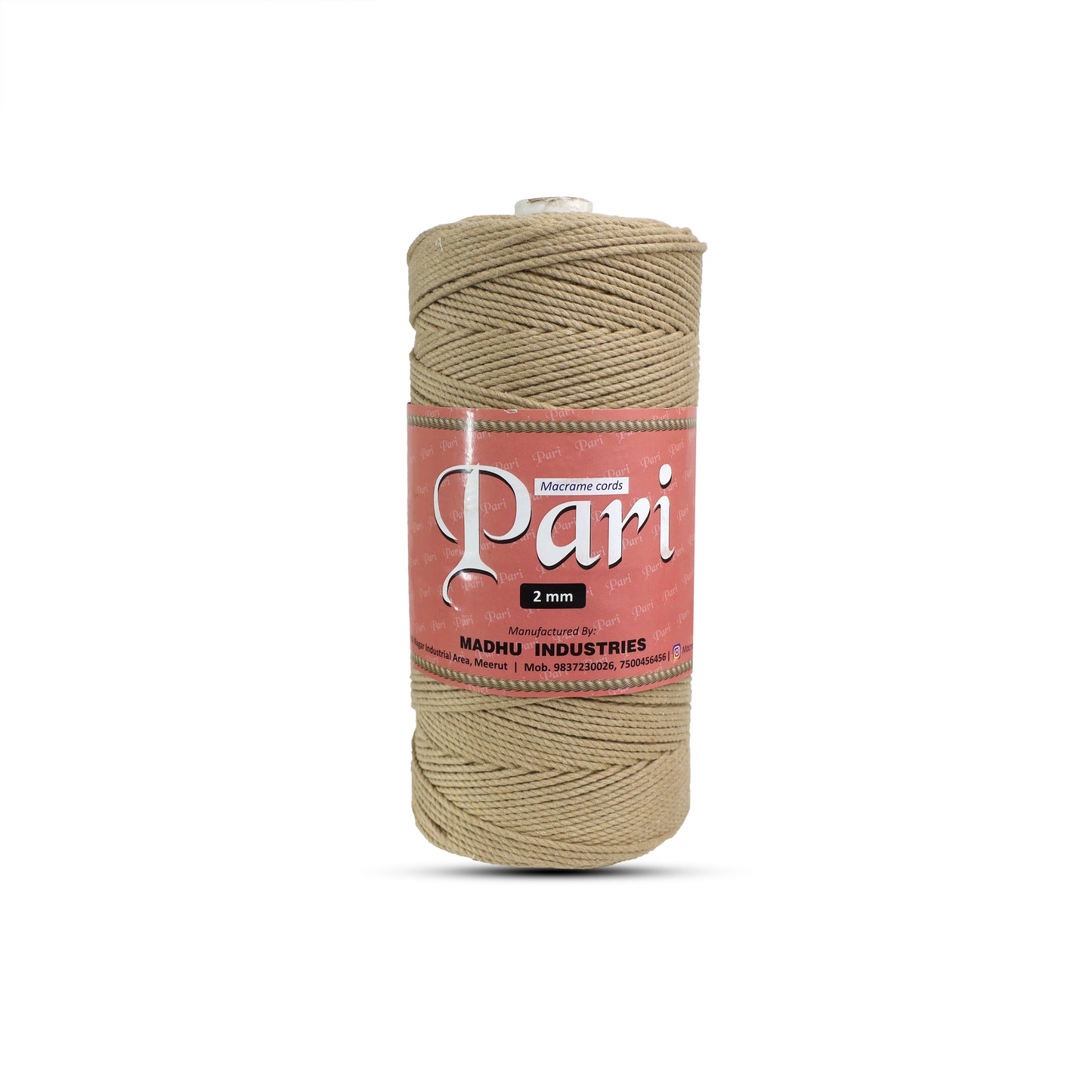 2mm ટ્વિસ્ટેડ (3Ply) | ન રંગેલું ઊની કાપડ | 350 - 400 મીટર | 1 કિલો સ્પૂલ | કપાસ