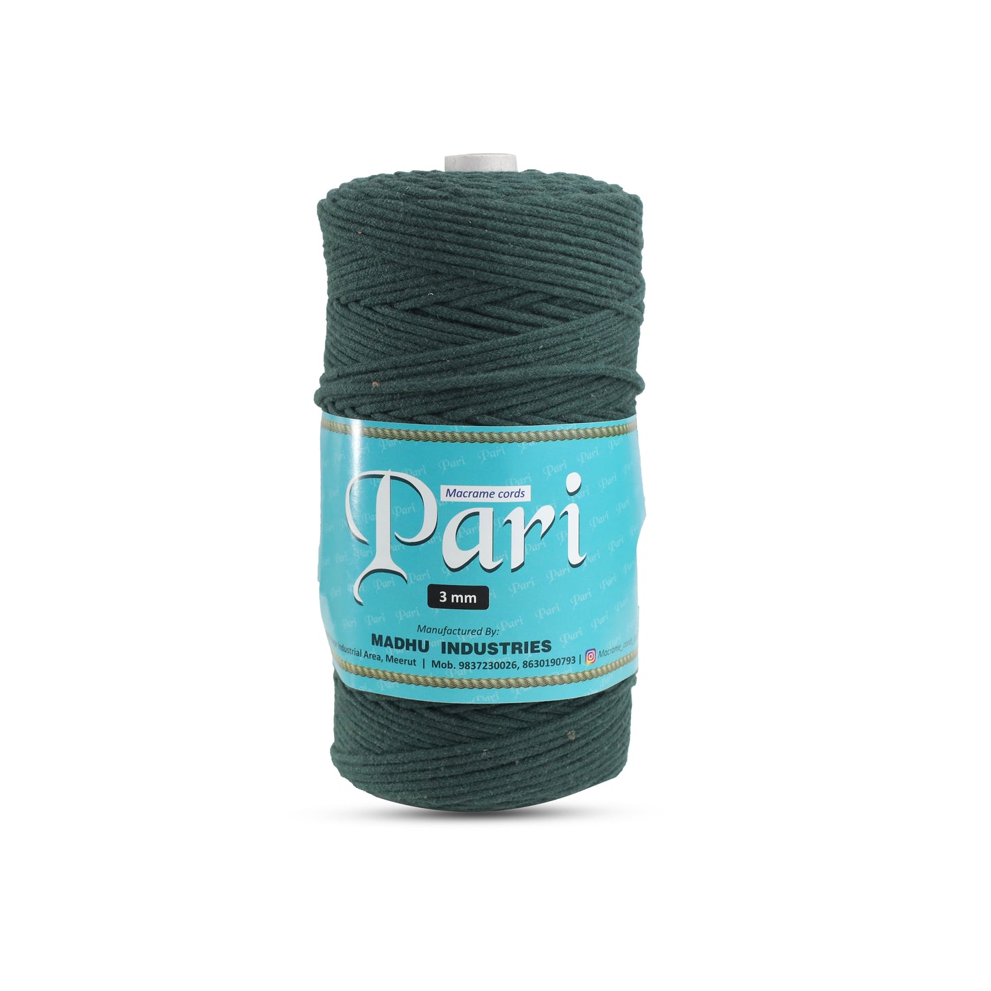 3mm Braided | Forrest Green |200-250 Meters | 1Kg Spool | Cotton | No 10