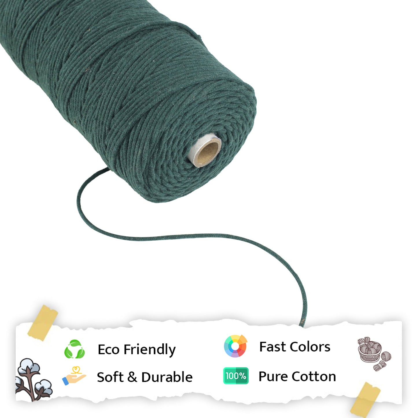 3mm Braided | Forrest Green |200-250 Meters | 1Kg Spool | Cotton | No 10