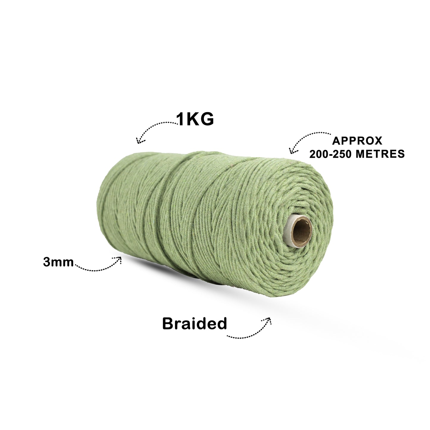 3mm Braided | Olive Green | 200-250 Meters | 1 Kg Spool | Cotton | No 14
