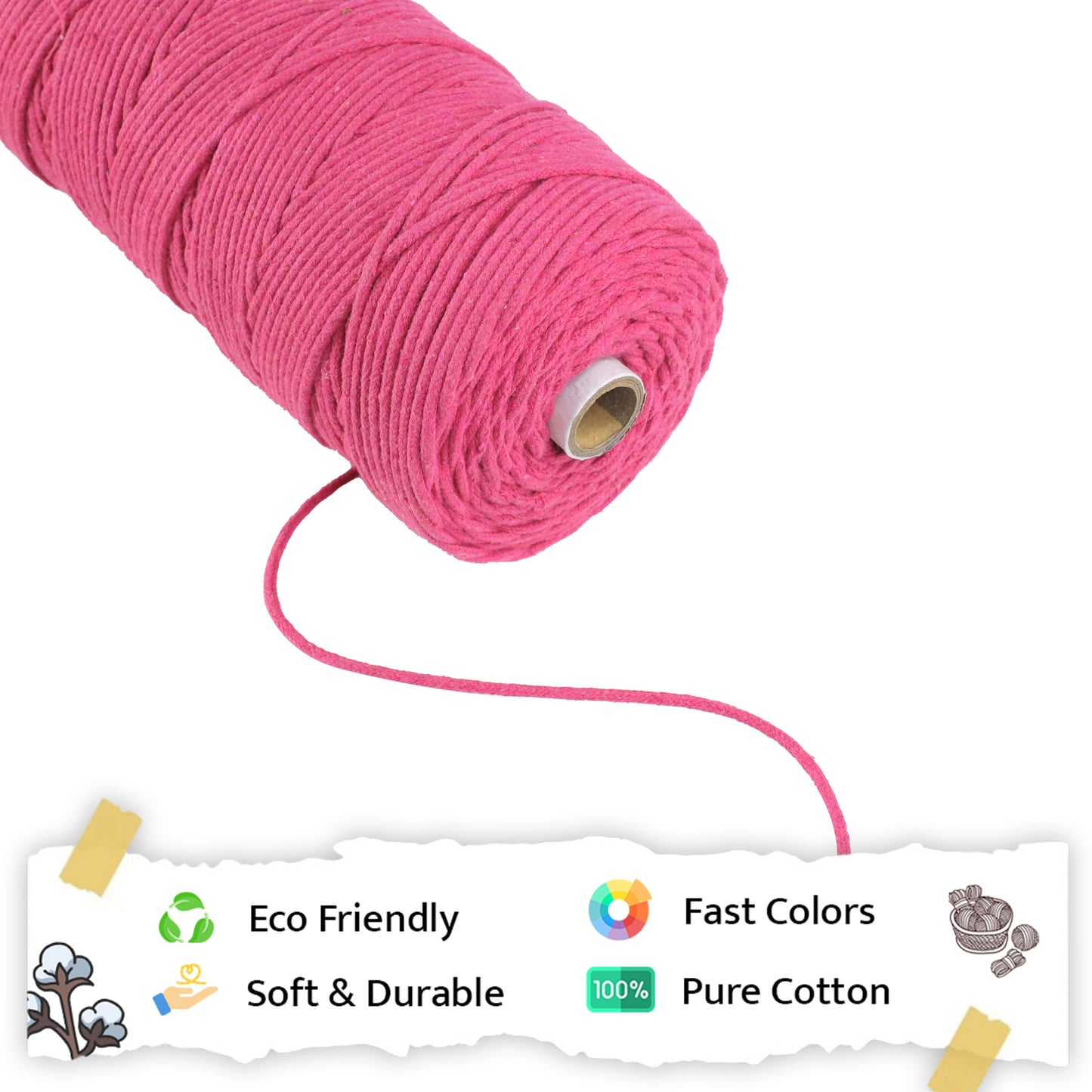 3mm Braided | Hot Pink | 200-250 Metres | 1Kg Spool | Cotton | No 16