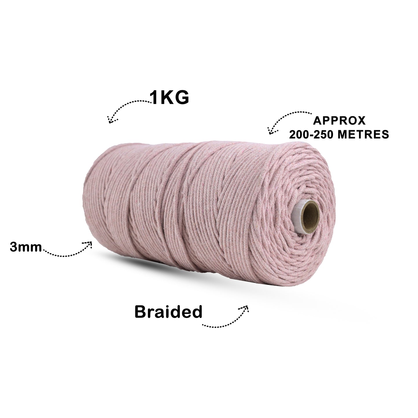 3mm Braided | Baby Pink | 200-250 Meters | 1Kg Spool | Cotton | No 18