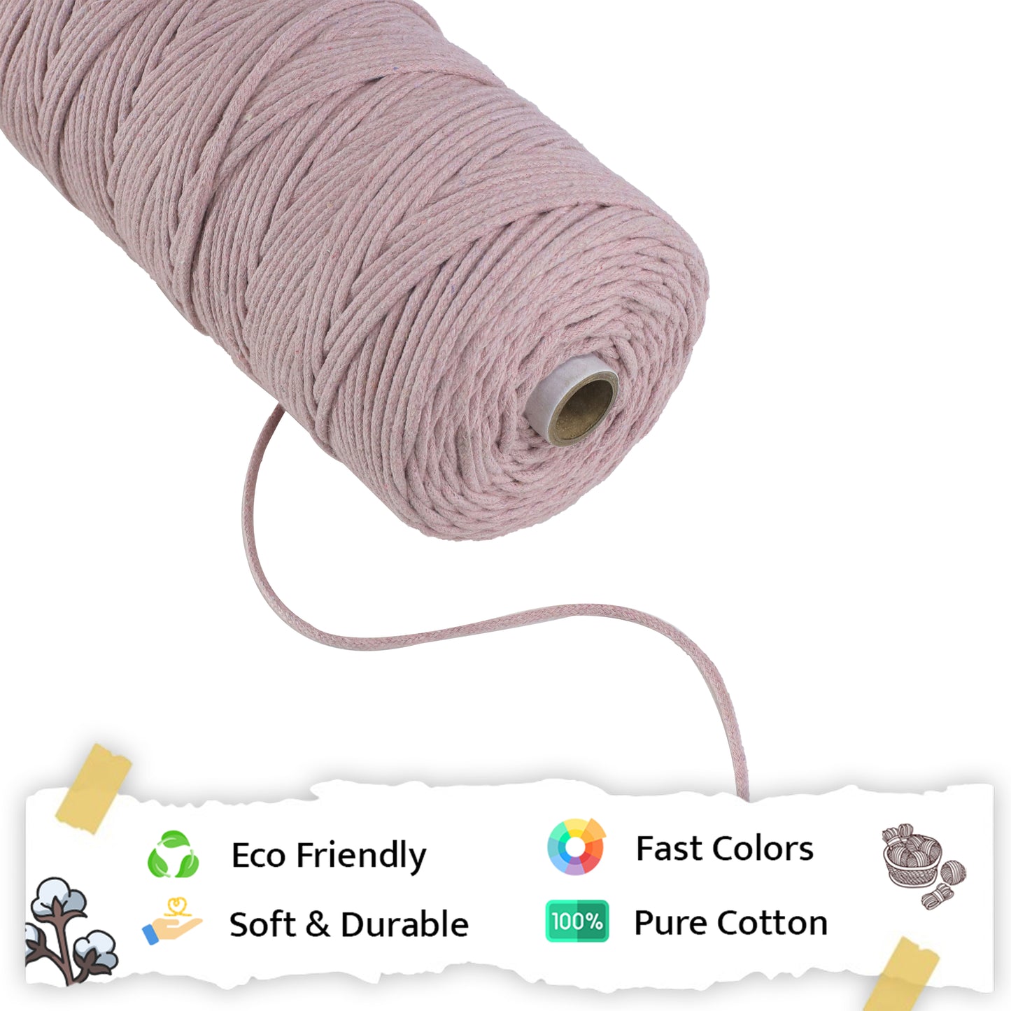 3mm Braided | Baby Pink | 200-250 Meters | 1Kg Spool | Cotton | No 18