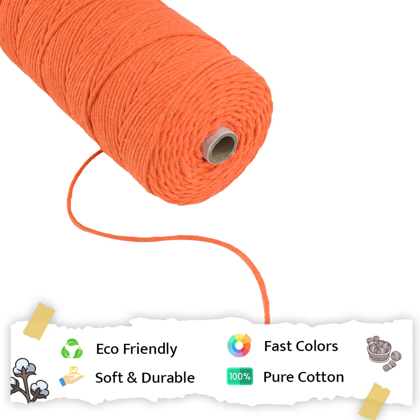 3mm Braided | Orange | 200-250 Metres | 1Kg Spool | Cotton | No 19