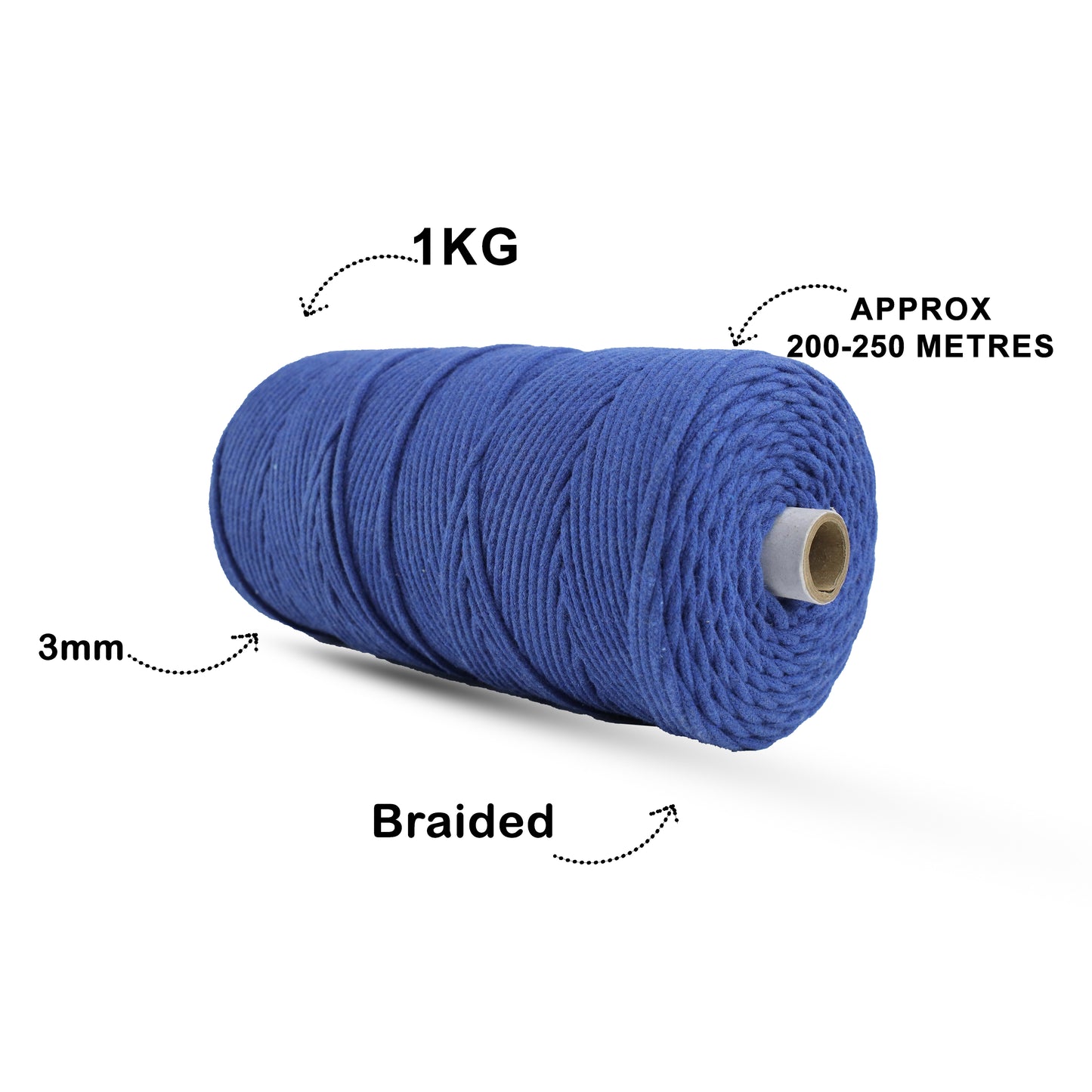 3mm Braided | Sapphire Blue | 200-250 Meters | 1 Kg Spool | Cotton | No 20