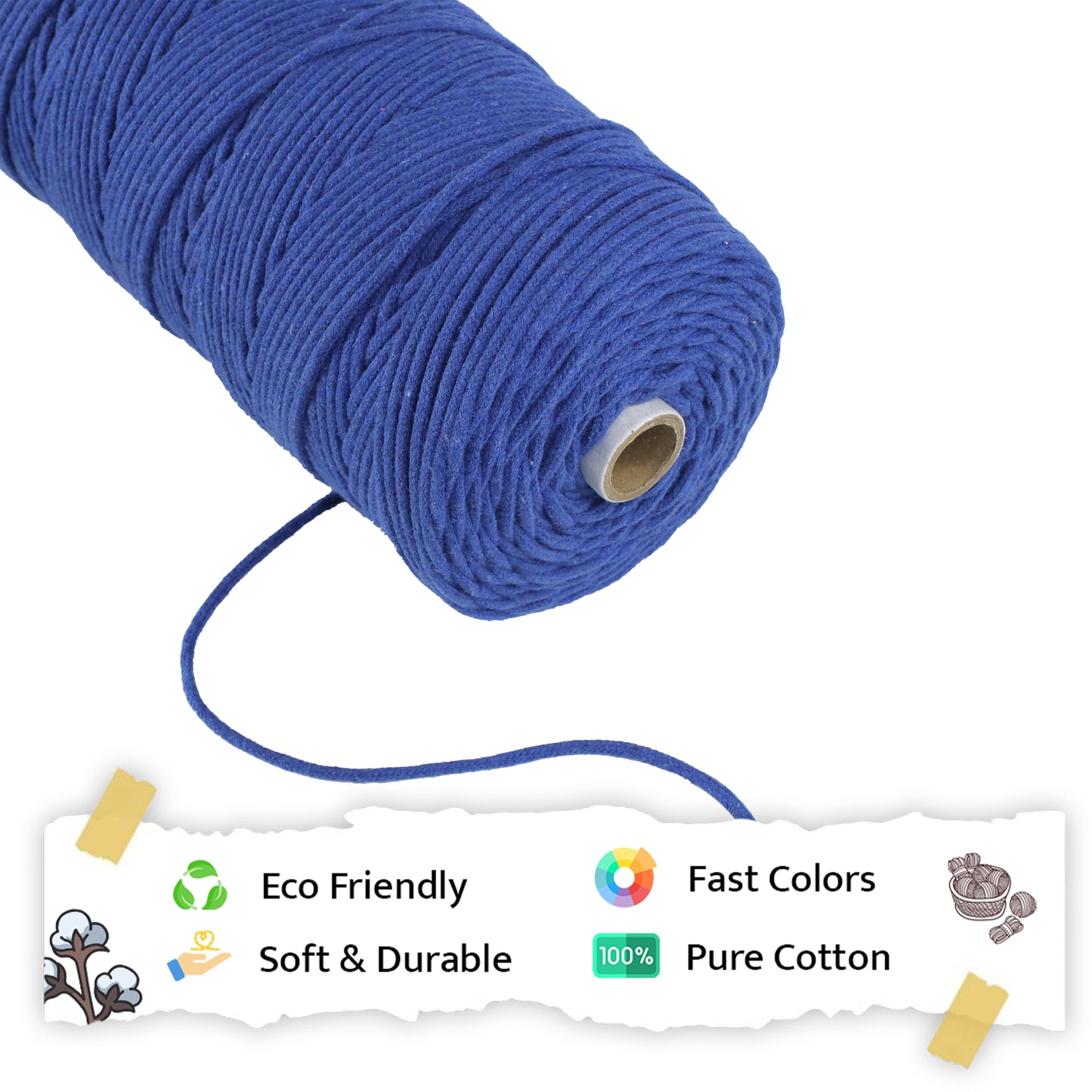 3mm Braided | Sapphire Blue | 200-250 Meters | 1 Kg Spool | Cotton | No 20