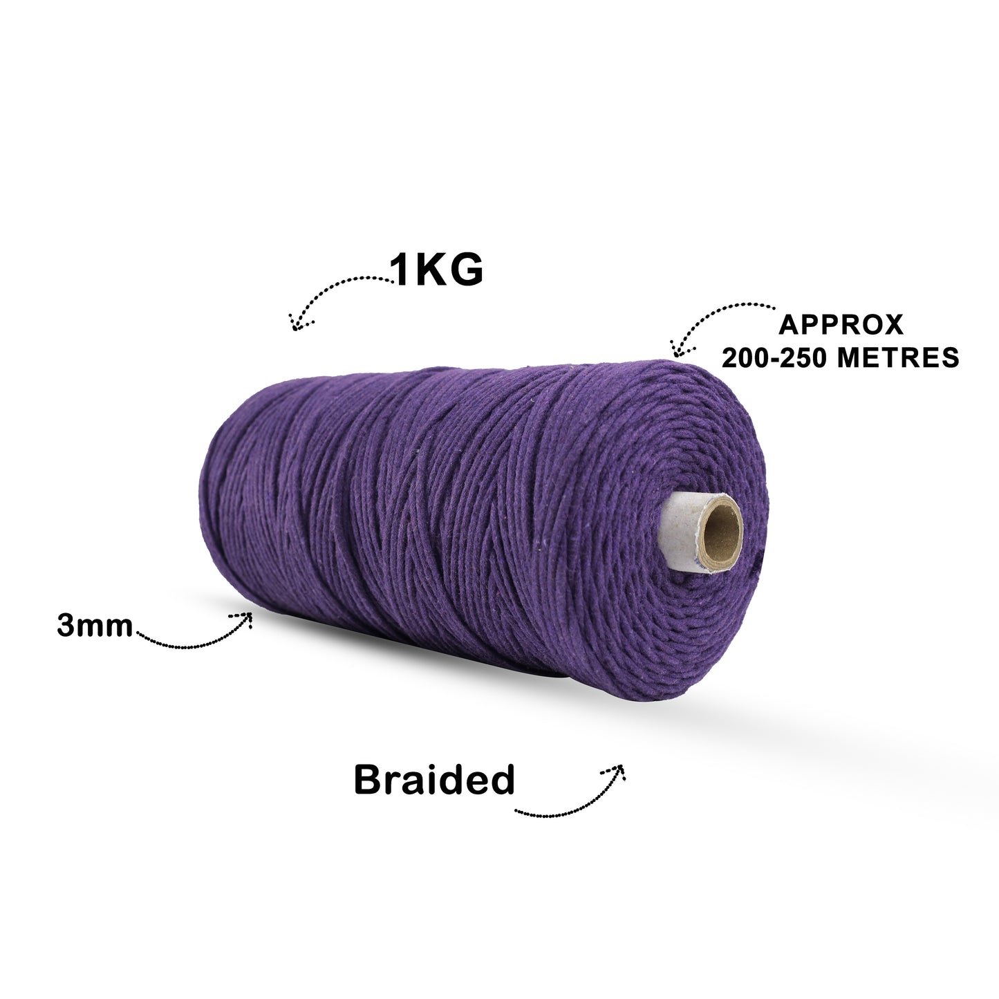 3mm Braided | Violet | 200-250 Meters | 1 Kg Spool | Cotton | No 21