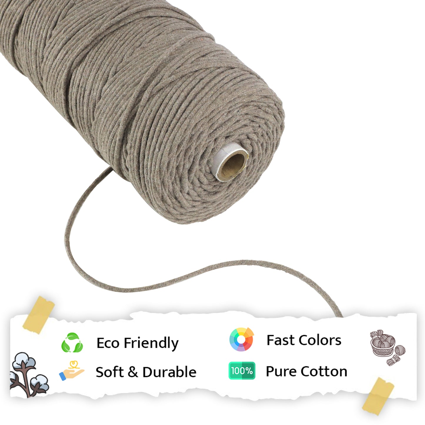 3mm Braided | Mud Color |200-250 Meters | 1 Kg Spool | Cotton | No 23
