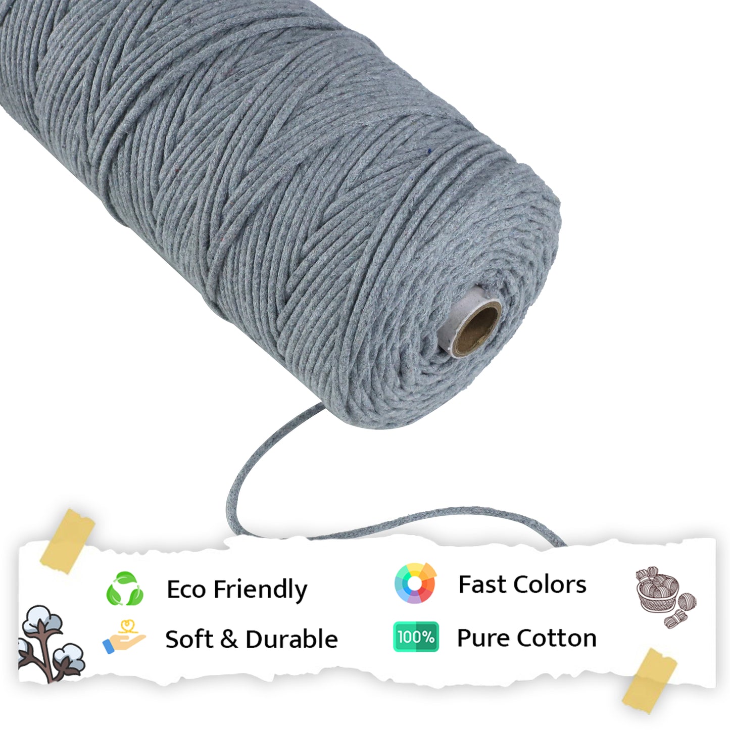 3mm Braided | Steel Grey | 200-250 Meters | 1Kg Spool | Cotton | No 24