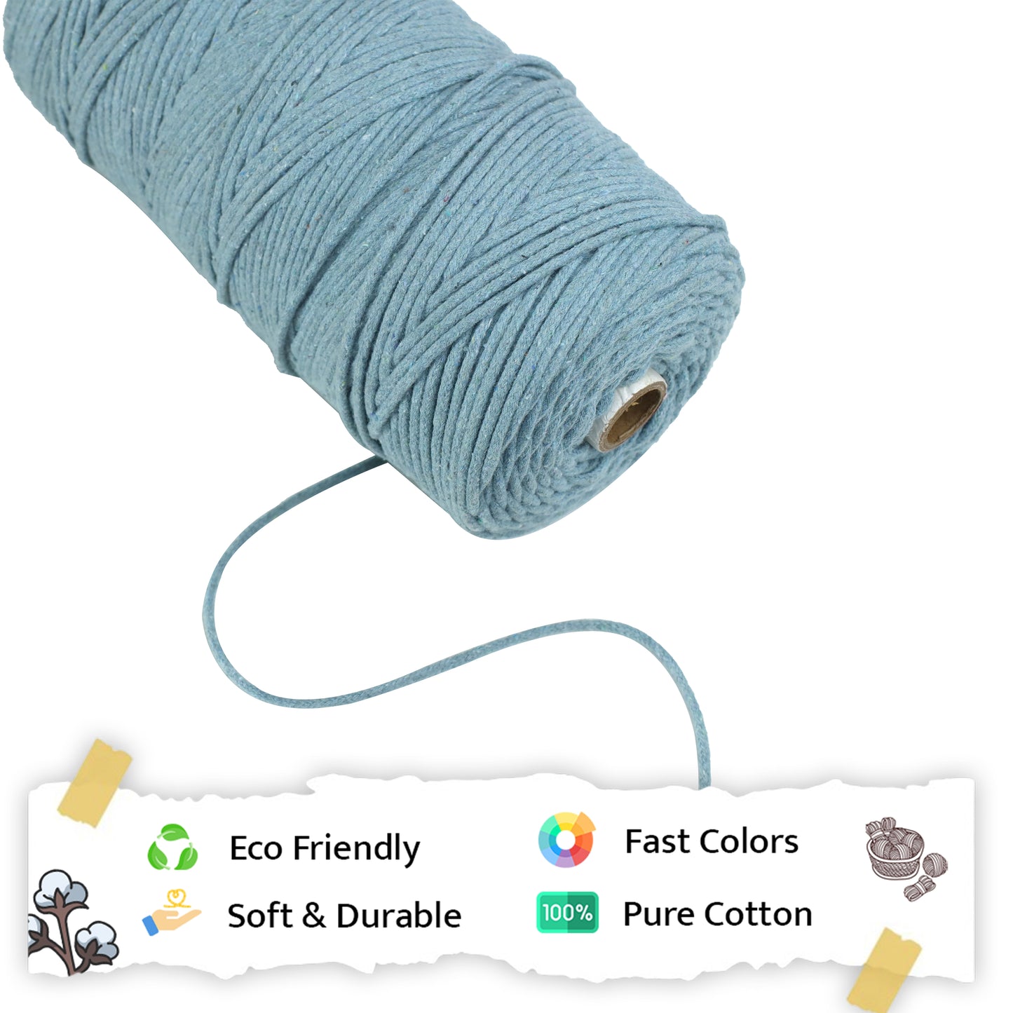 3mm Braided | Mint Blue | 200-250 Meters | 1Kg Spool | Cotton | No 25