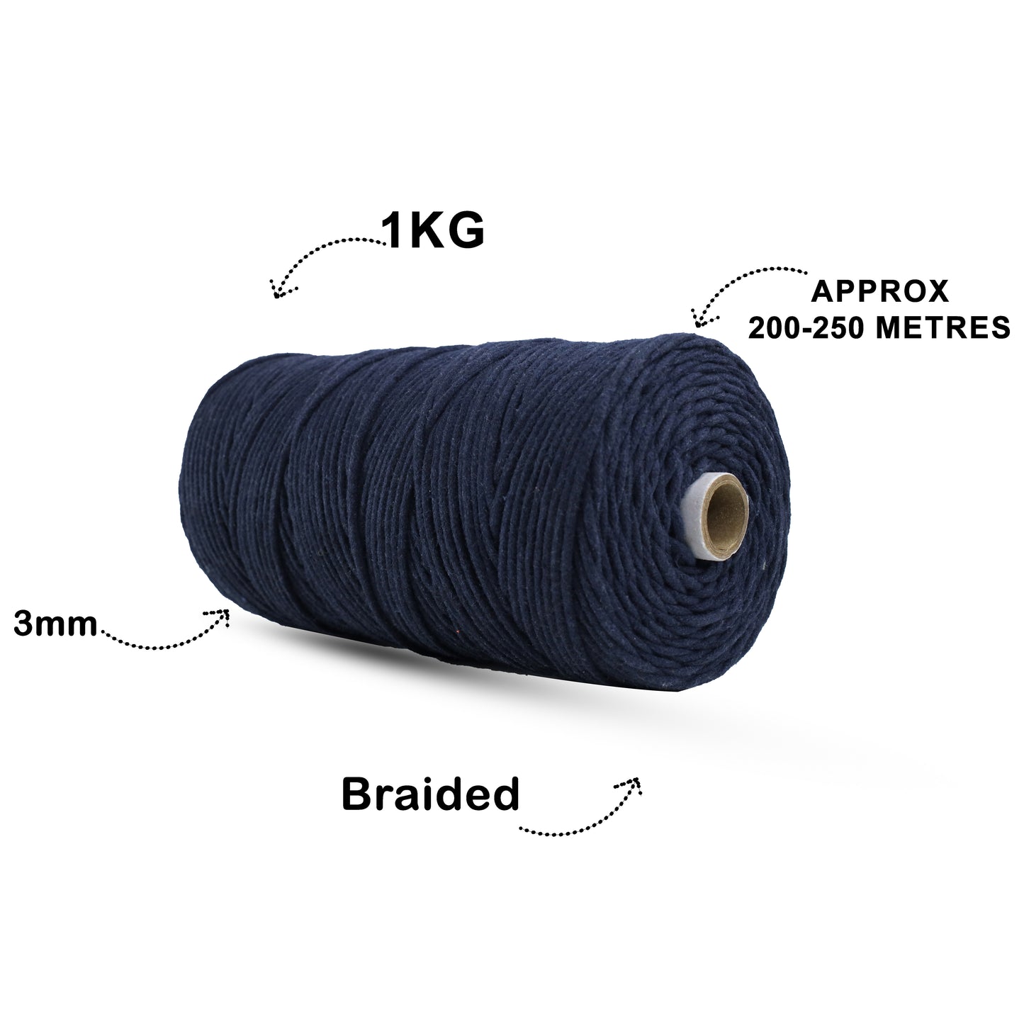 3mm Braided | Dark Blue | 200-250Metres | 1 Kg Spool | Cotton | No 27