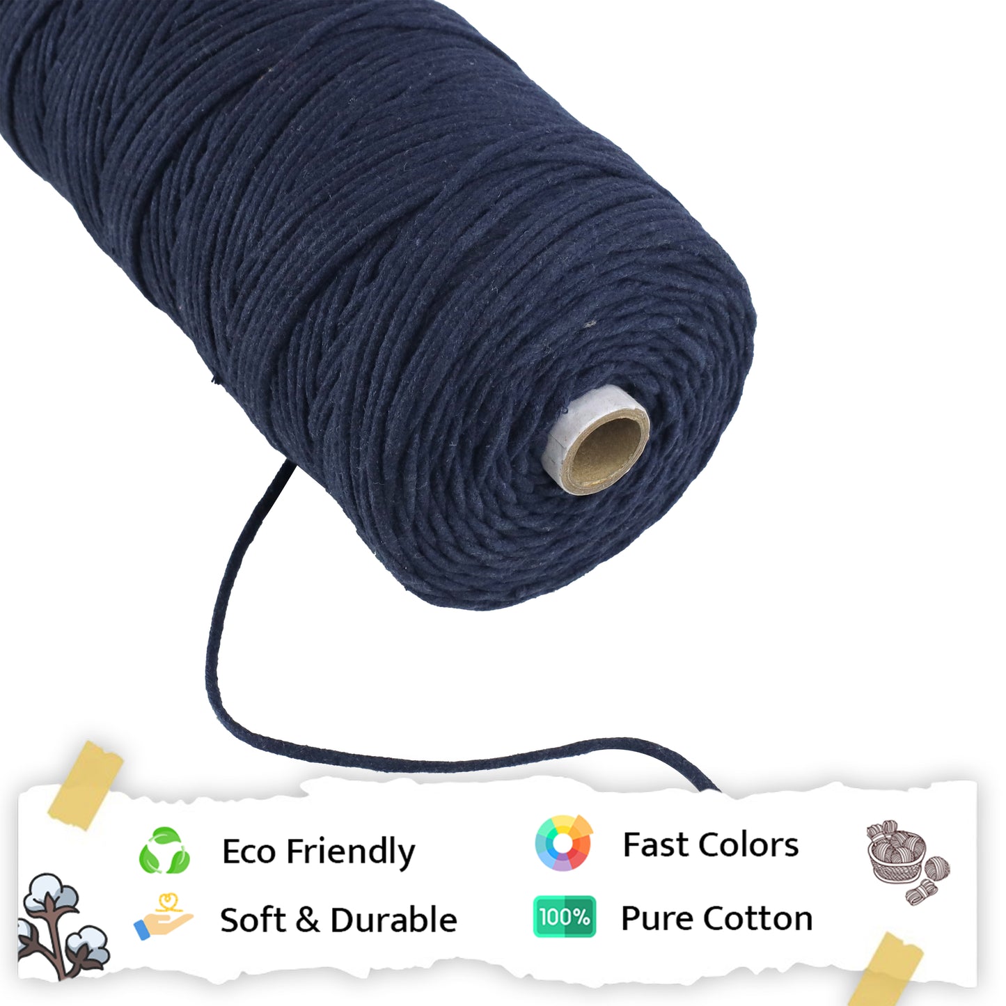 3mm Braided | Dark Blue | 200-250Metres | 1 Kg Spool | Cotton | No 27