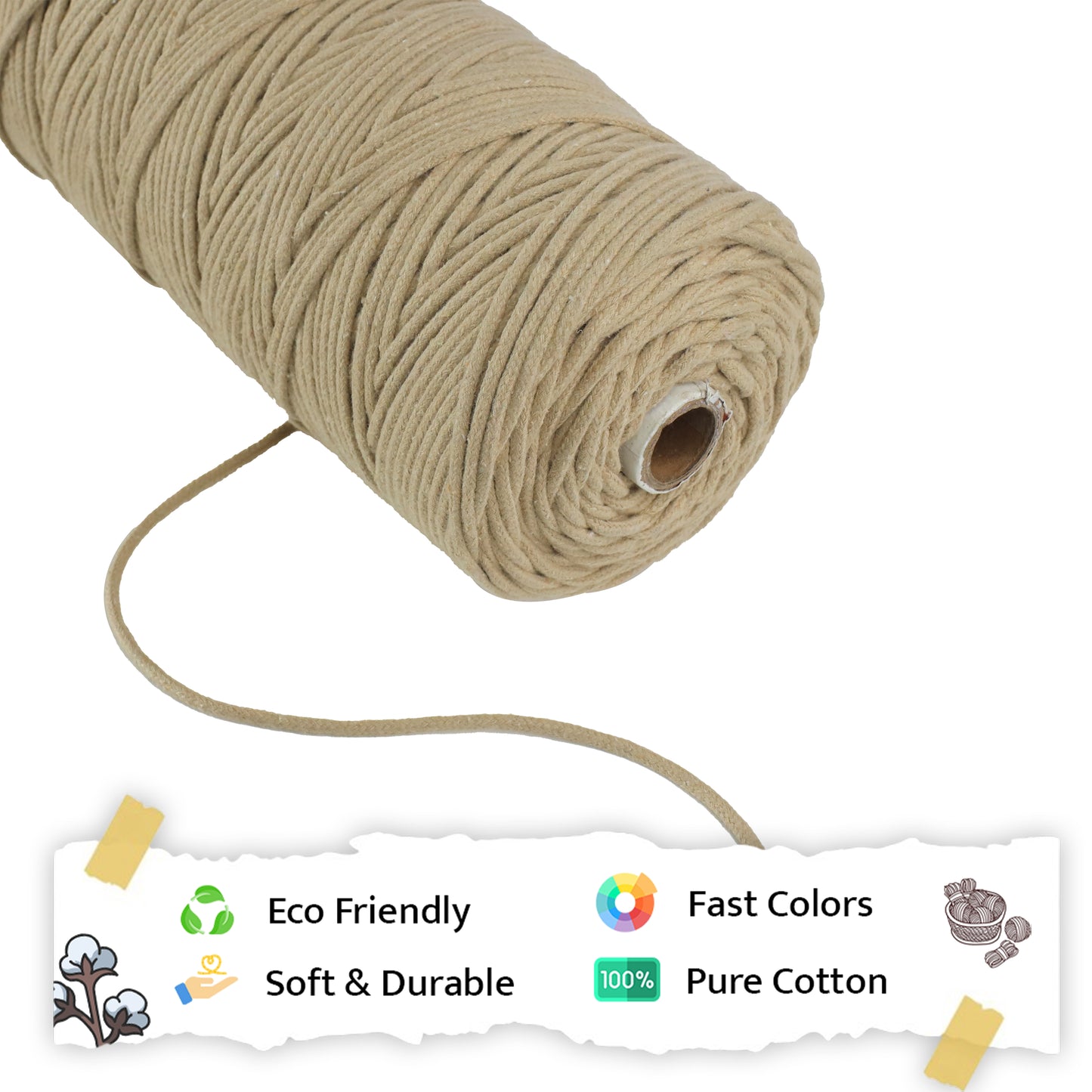 3mm Braided | Beige | 200-250Meters | 1 Kg Spool| Cotton | No 30