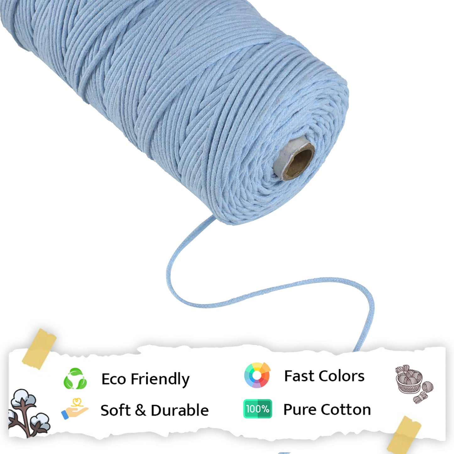 3mm Braided | Ice Blue | 200-250 Meters | 1Kg Spool | Cotton | No 32