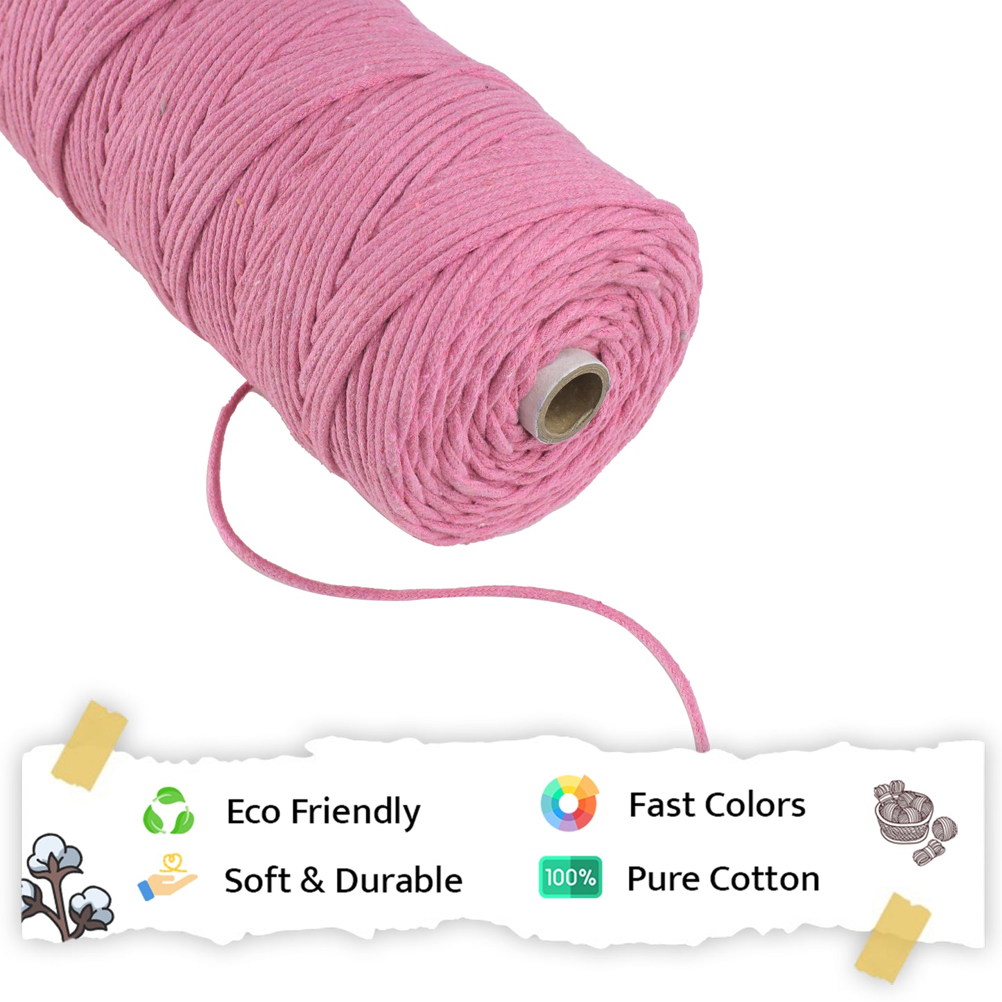 3mm Braided | Bright Pink | 200-250 Metres | 1Kg Spool | Cotton | No 33