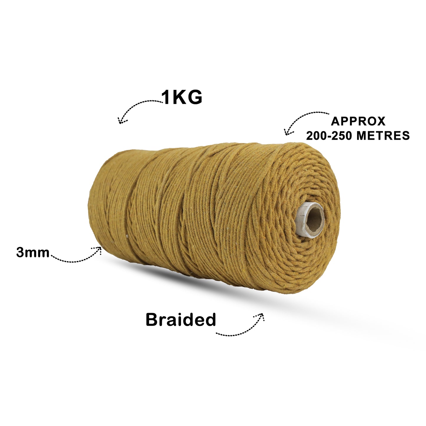 3mm Braided | Golden Mustard | 200-250 Metres | 1Kg Spool | Cotton | No 37