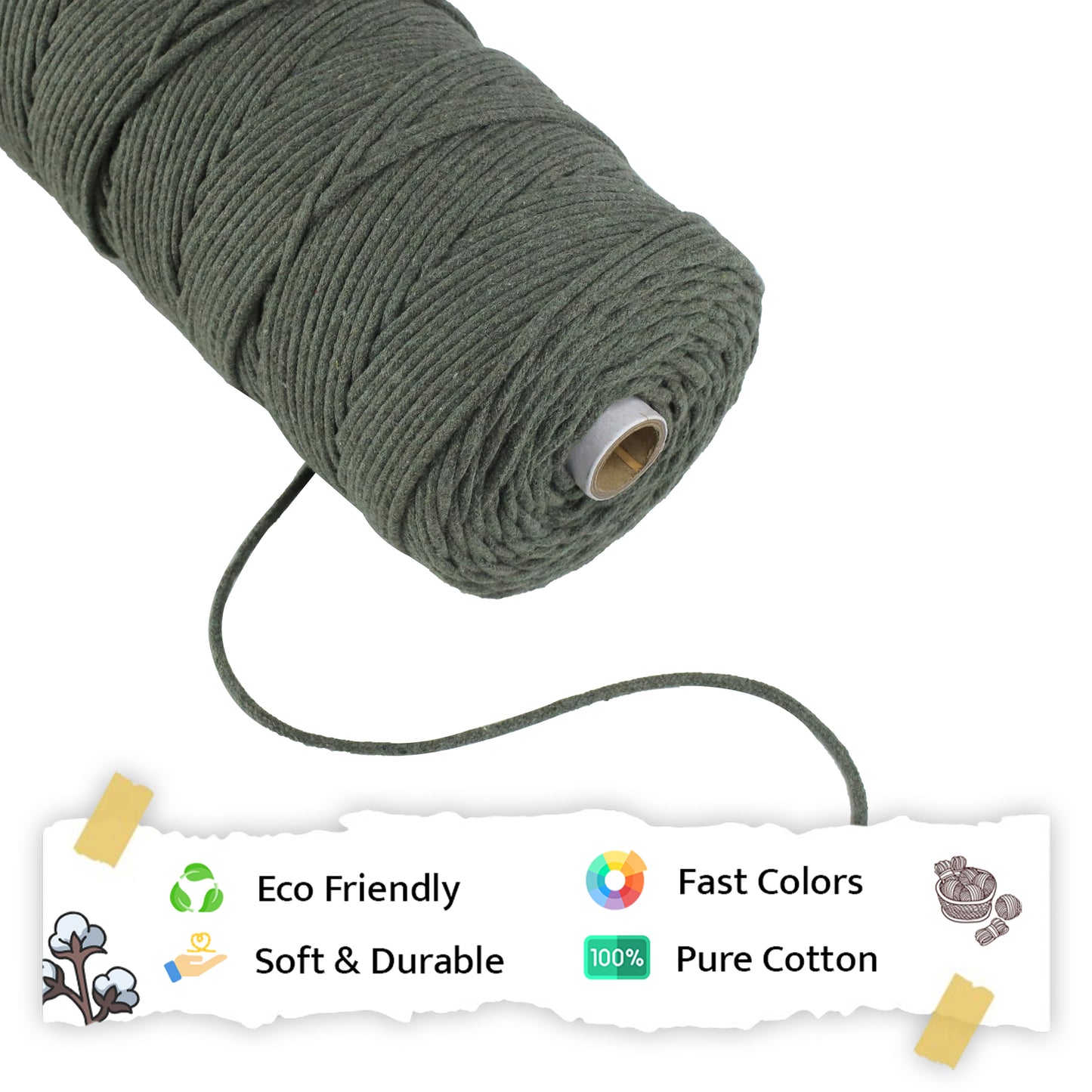 3mm Braided | Army Green | 200-250 Meters | 1Kg Spool | Cotton | No 38