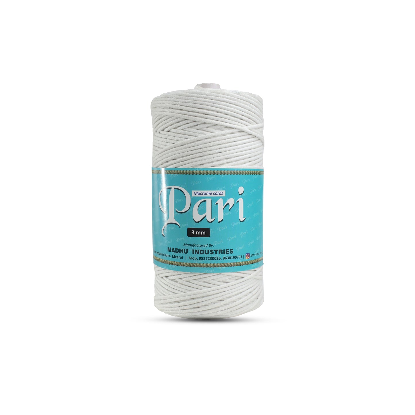 3mm Braided | Pure White | 200-250 Meters | 1Kg Spool | Cotton | No 03