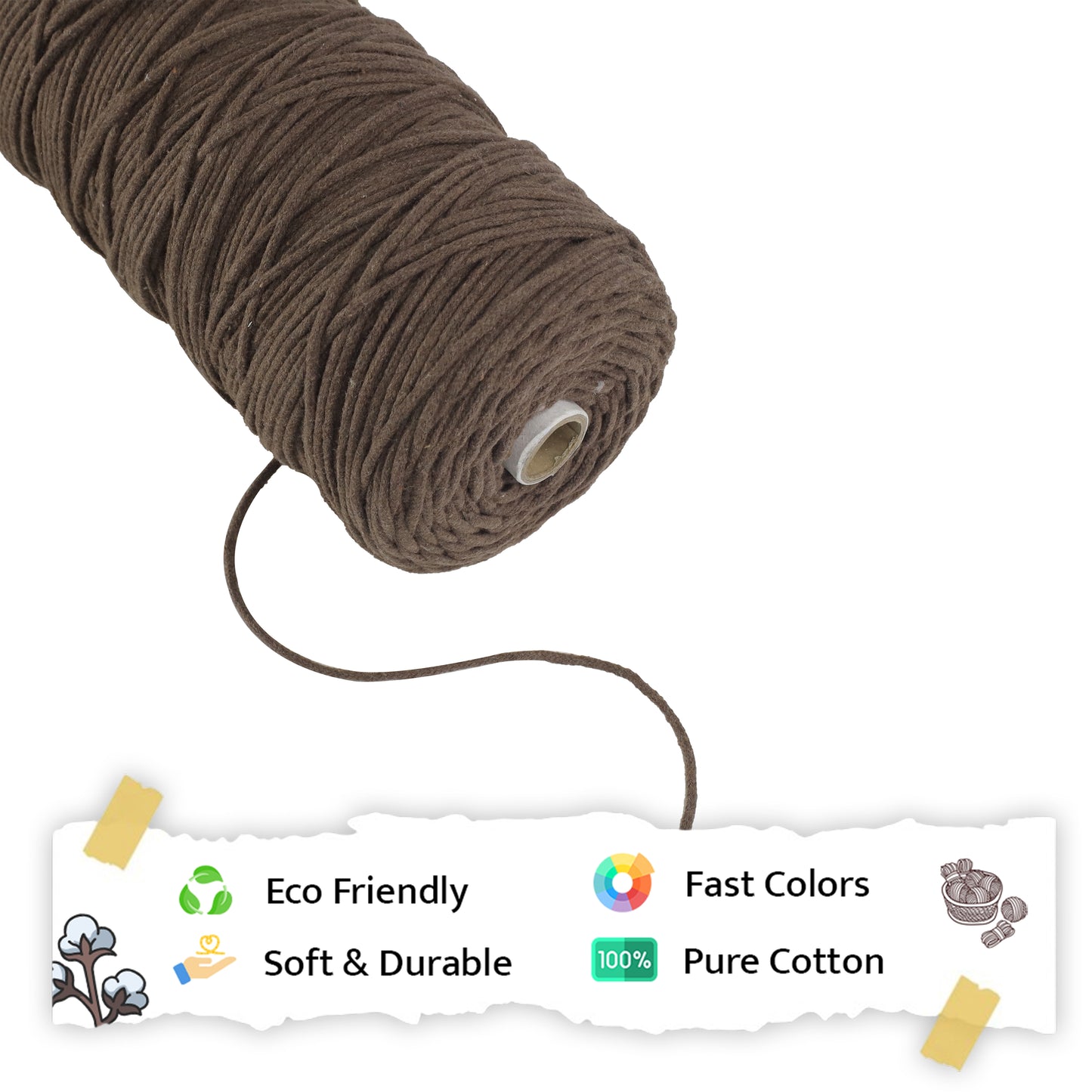 3mm Braided | Coffee Brown | 200-250 Meters | 1Kg Spool | Cotton | No 05
