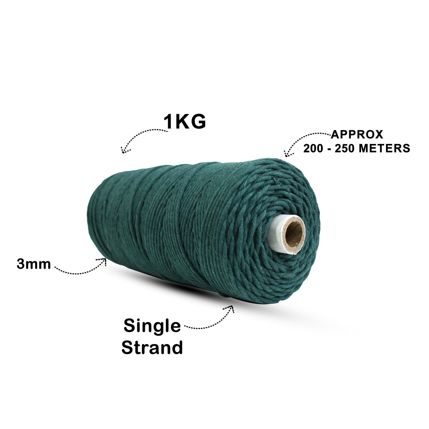 3mm Single Strand | Forest Green | 200 - 250 Metres | 1kg Spool | Cotton | No 10
