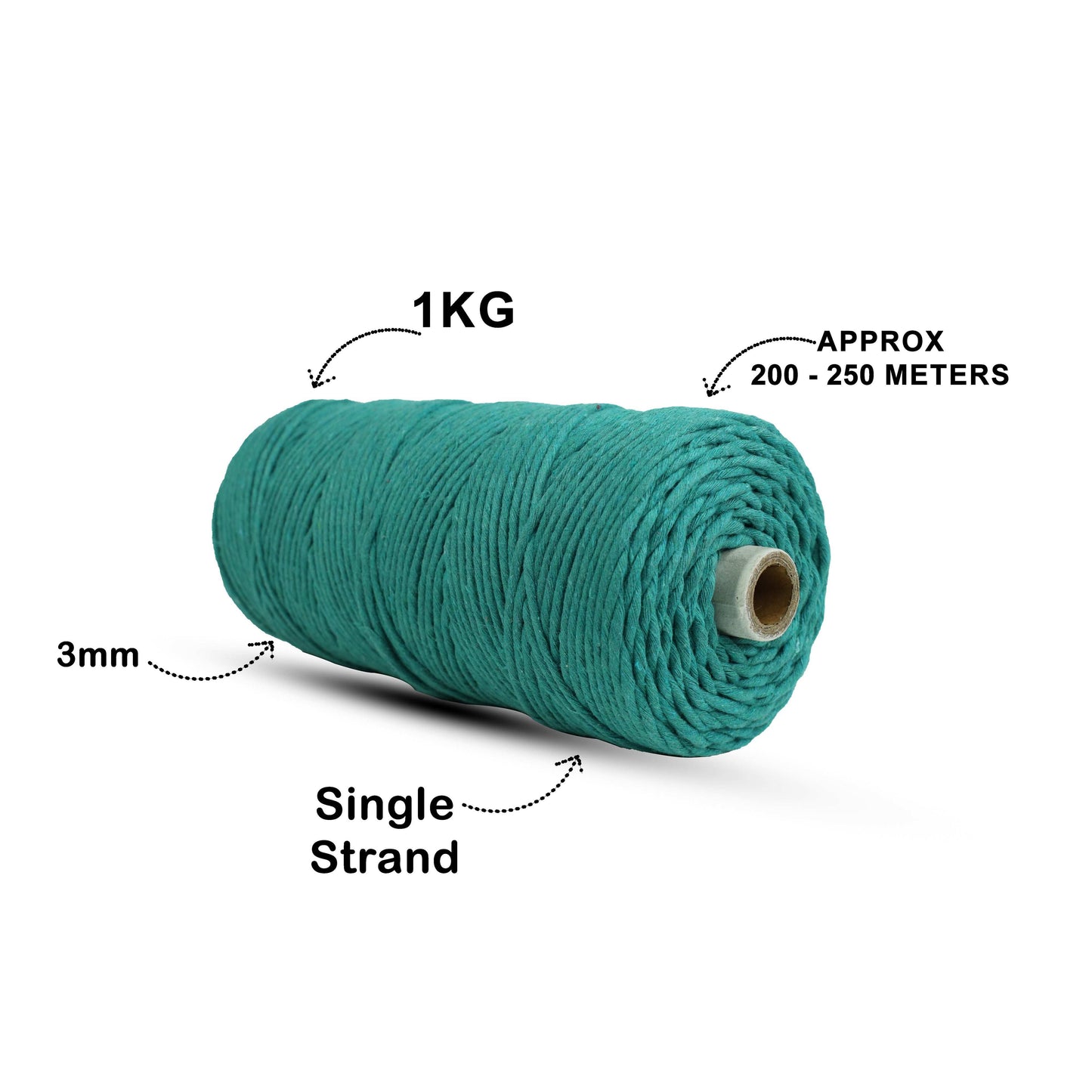 3mm Single Strand | Sea Green | 200 - 250 Metres | 1kg Spool | Cotton | No 12