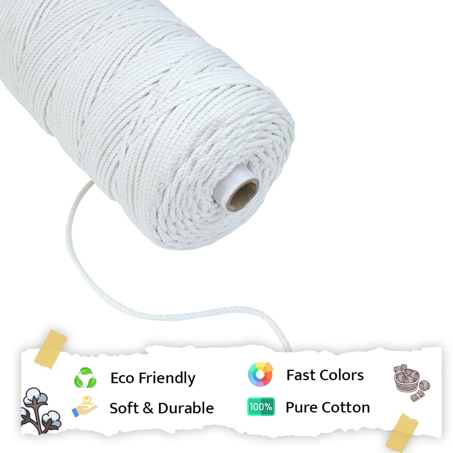 3mm Twisted (3Ply) | Off White | 200 - 250 Metres | 1kg Spool | Cotton | No 04