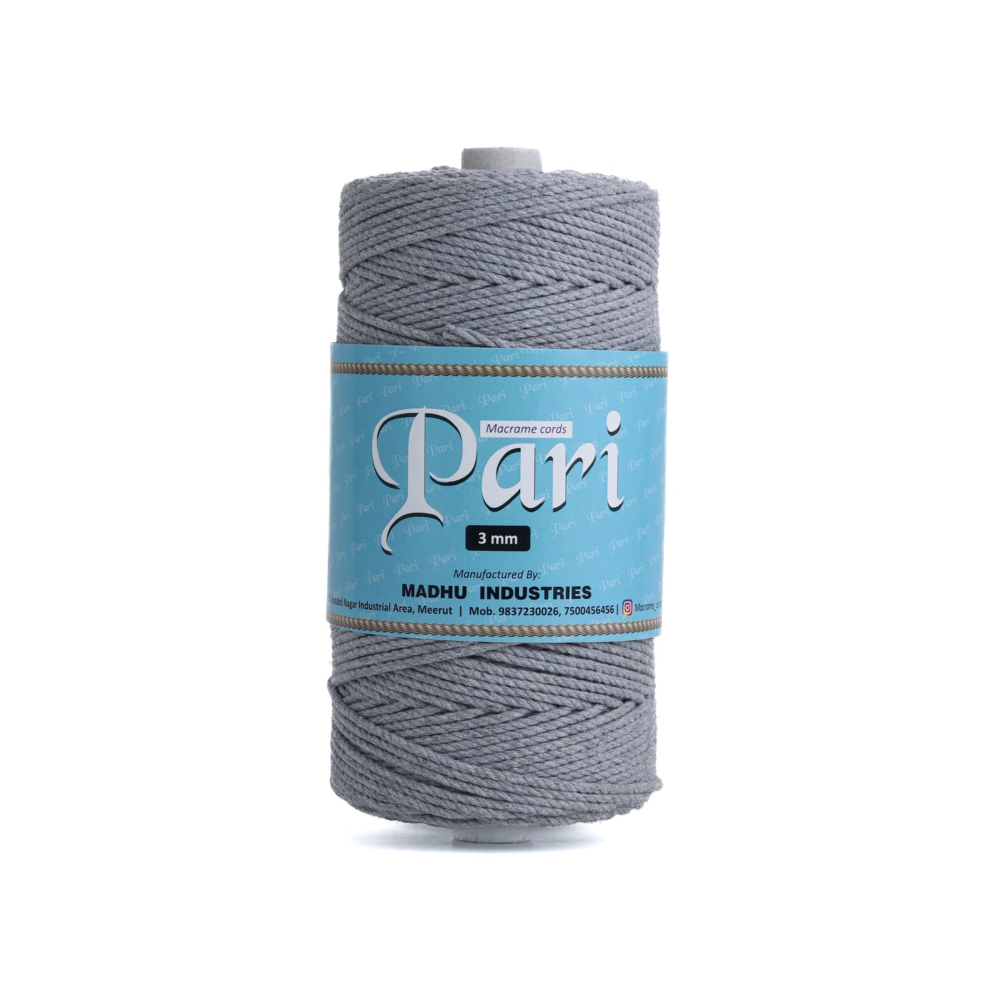 3mm ટ્વિસ્ટેડ (3Ply) | સ્ટીલ ગ્રે | 200 - 250 મીટર | 1 કિલો સ્પૂલ | કપાસ