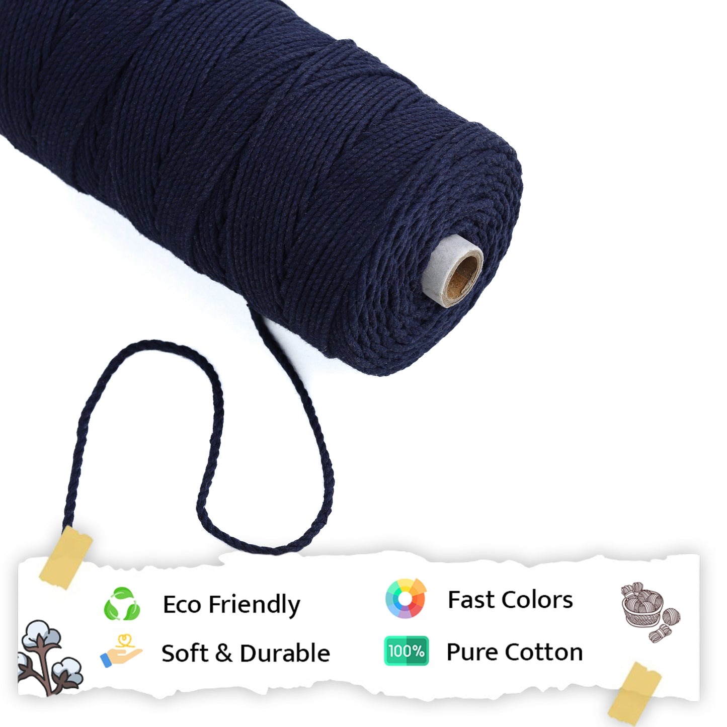 3mm Twisted (3Ply) | Dark Blue | 200 - 250 Metres | 1kg Spool | Cotton | No 27