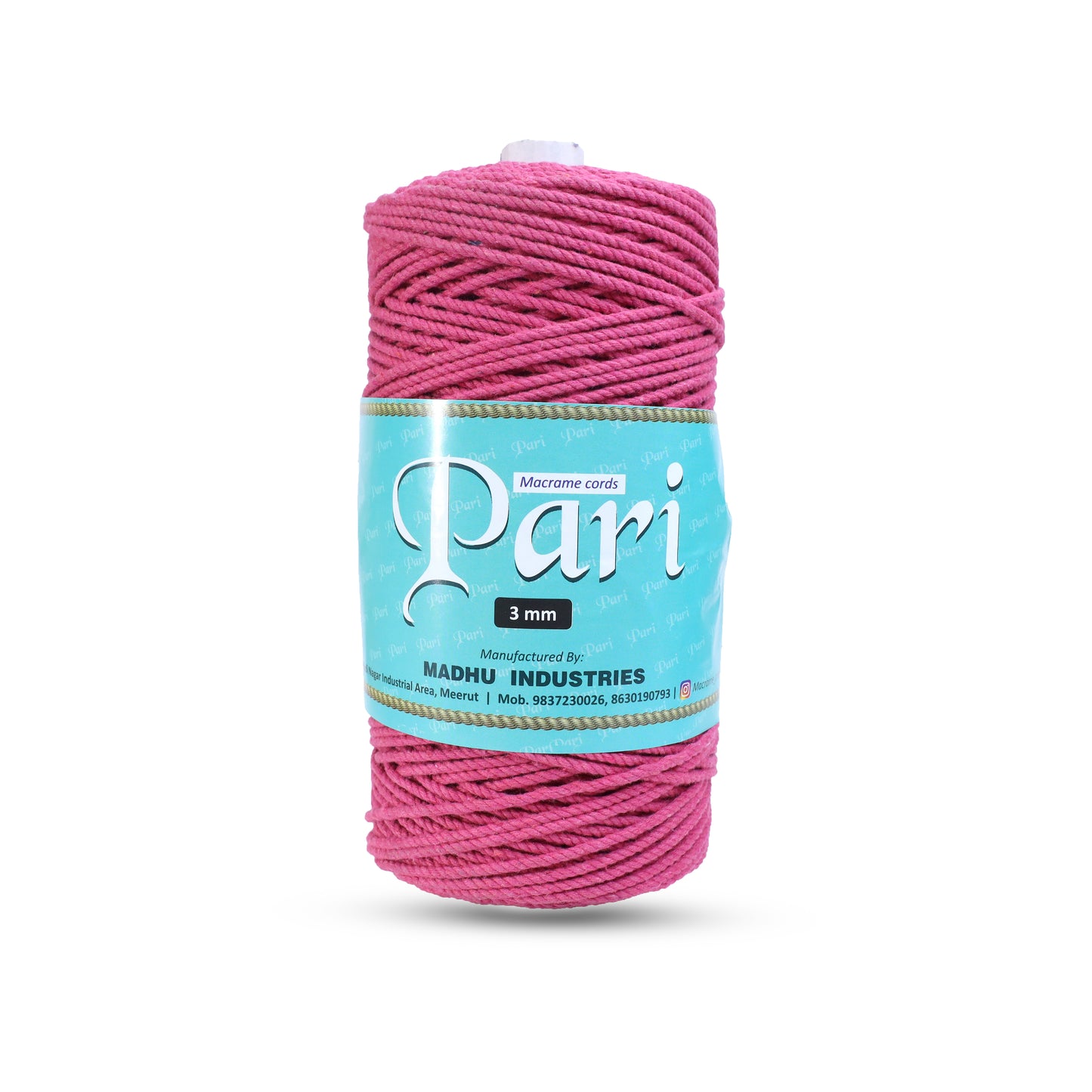 3mm Twisted (3Ply) | Bright Pink | 200 - 250 Metres | 1kg Spool | Cotton | No 33
