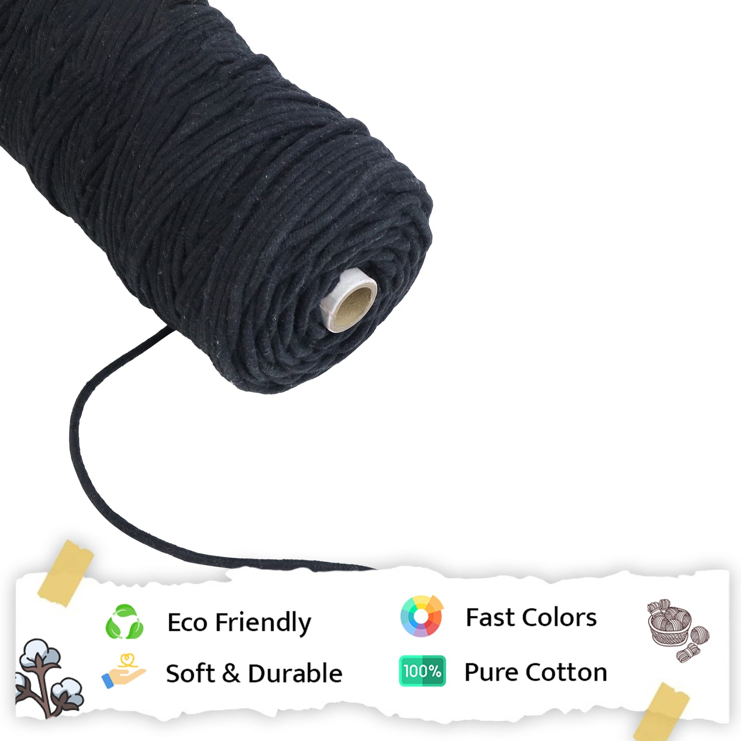 4mm Braided | Black | 140 Metres | 1Kg Spool | Cotton | No 01