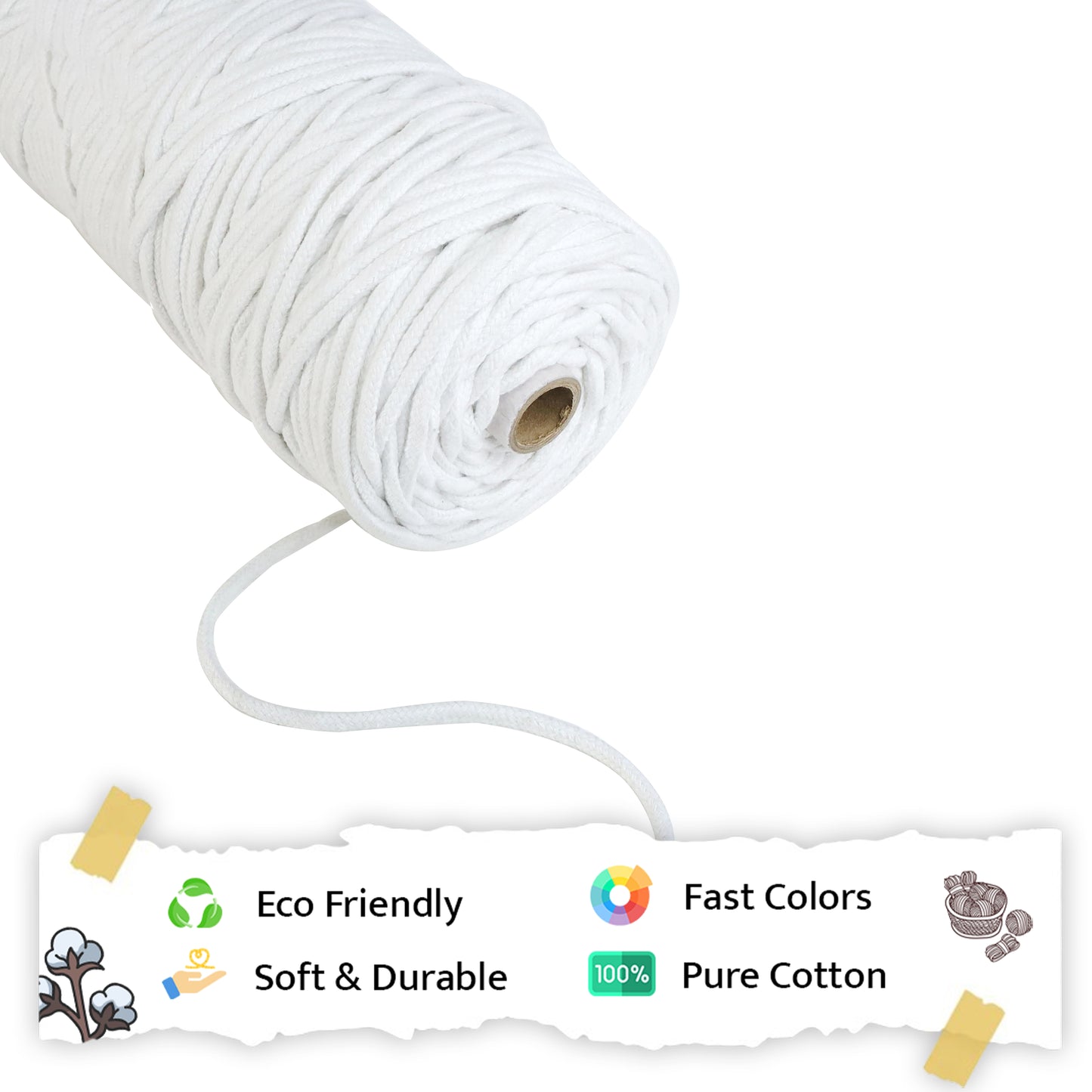 4mm Braided | Pure White | 140 Meters | 1Kg Spool | Cotton | No 03