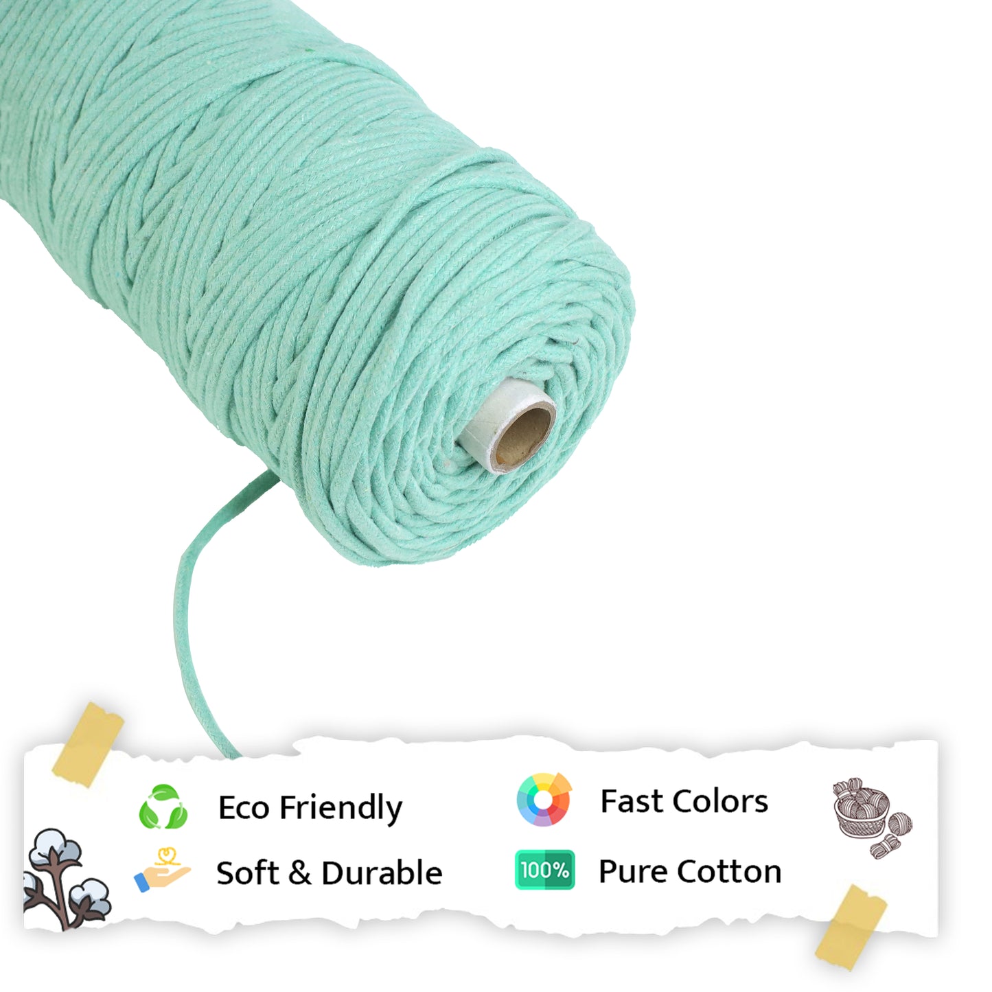 4mm Braided | Mint Green | 140 Meters | 1Kg Spool | Cotton | No 35