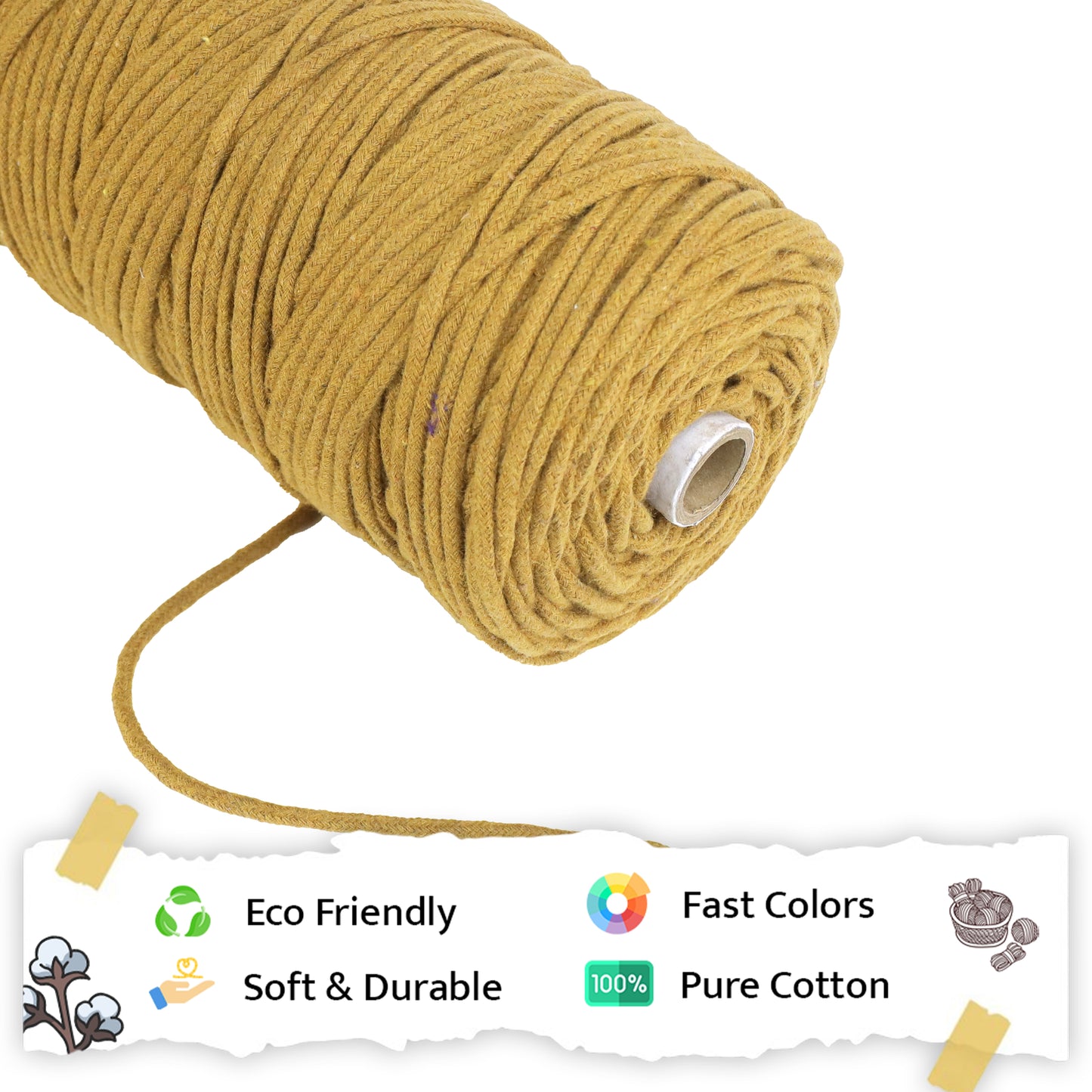 4mm Braided | Golden Mustard | 140 Meters | 1Kg Spool | Cotton | No 37