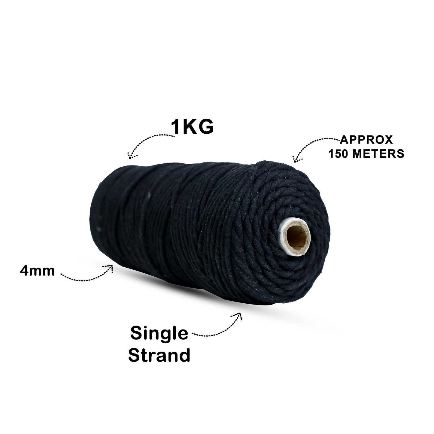 4mm Single Strand | Black | 150 Metres | 1kg Spool | Cotton |No 01