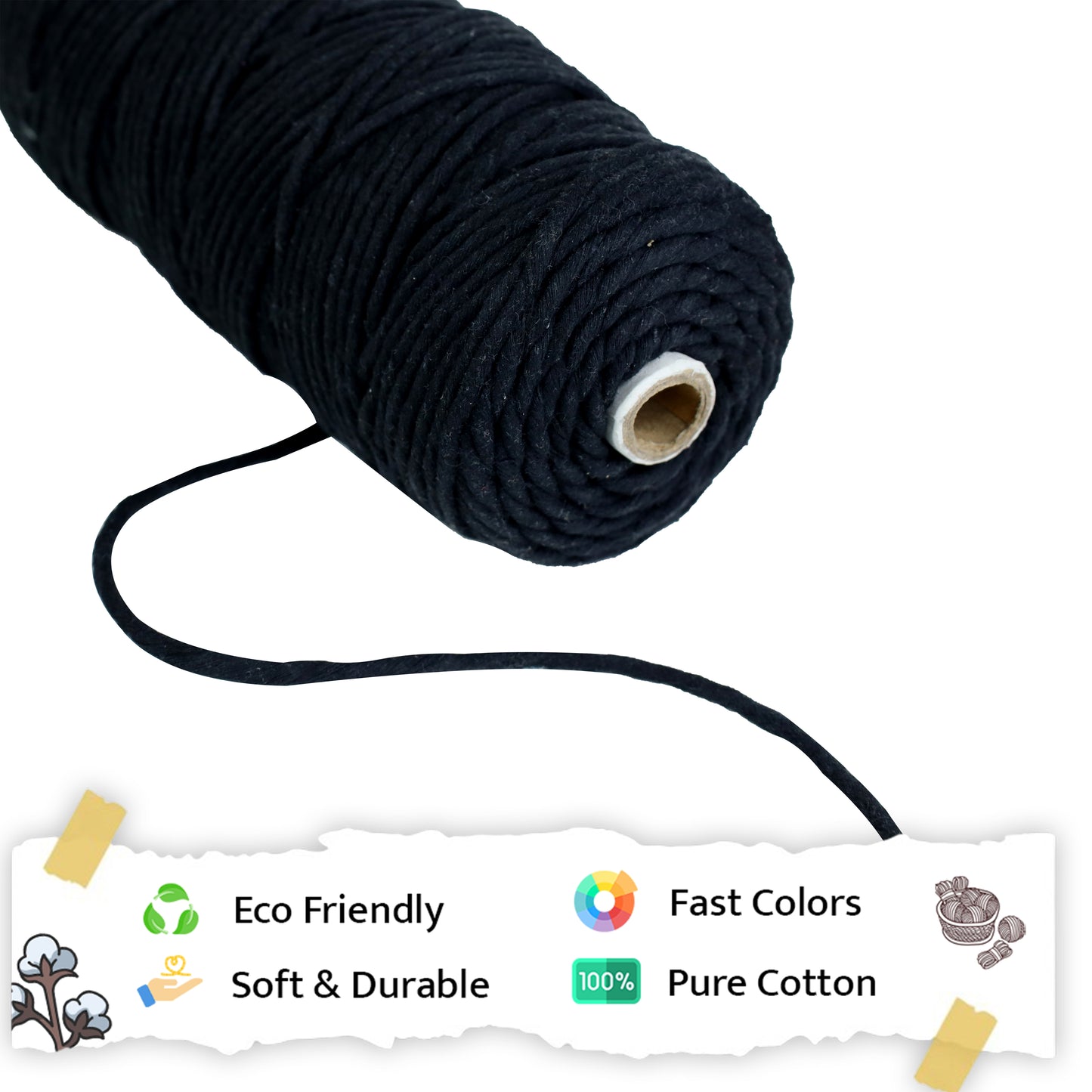 4mm Single Strand | Black | 150 Metres | 1kg Spool | Cotton |No 01