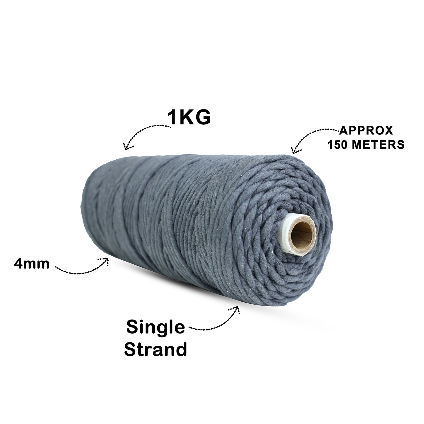 4mm Single Strand | Dark Grey | 150 Metres | 1kg Spool | Cotton |No 02