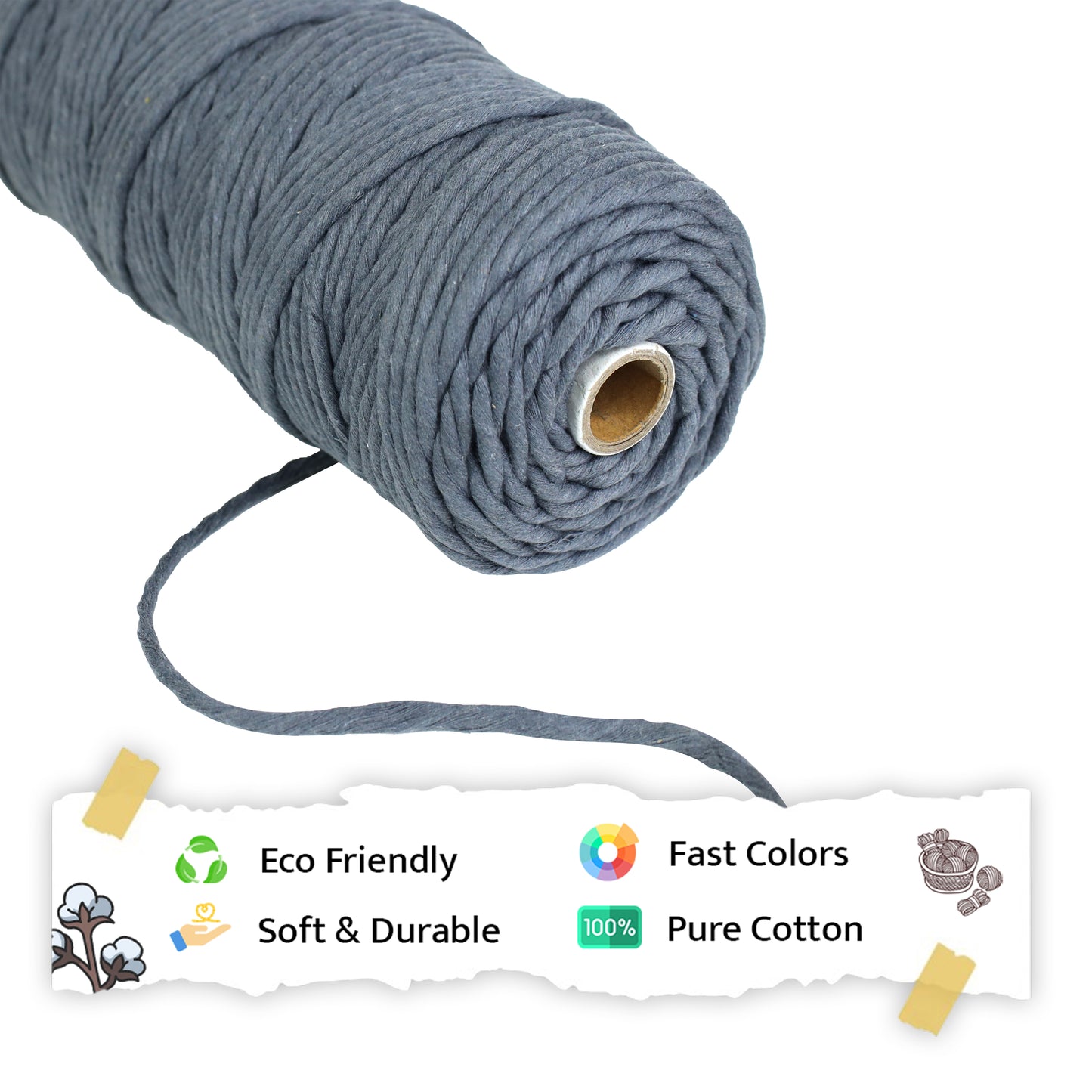 4mm Single Strand | Dark Grey | 150 Metres | 1kg Spool | Cotton |No 02