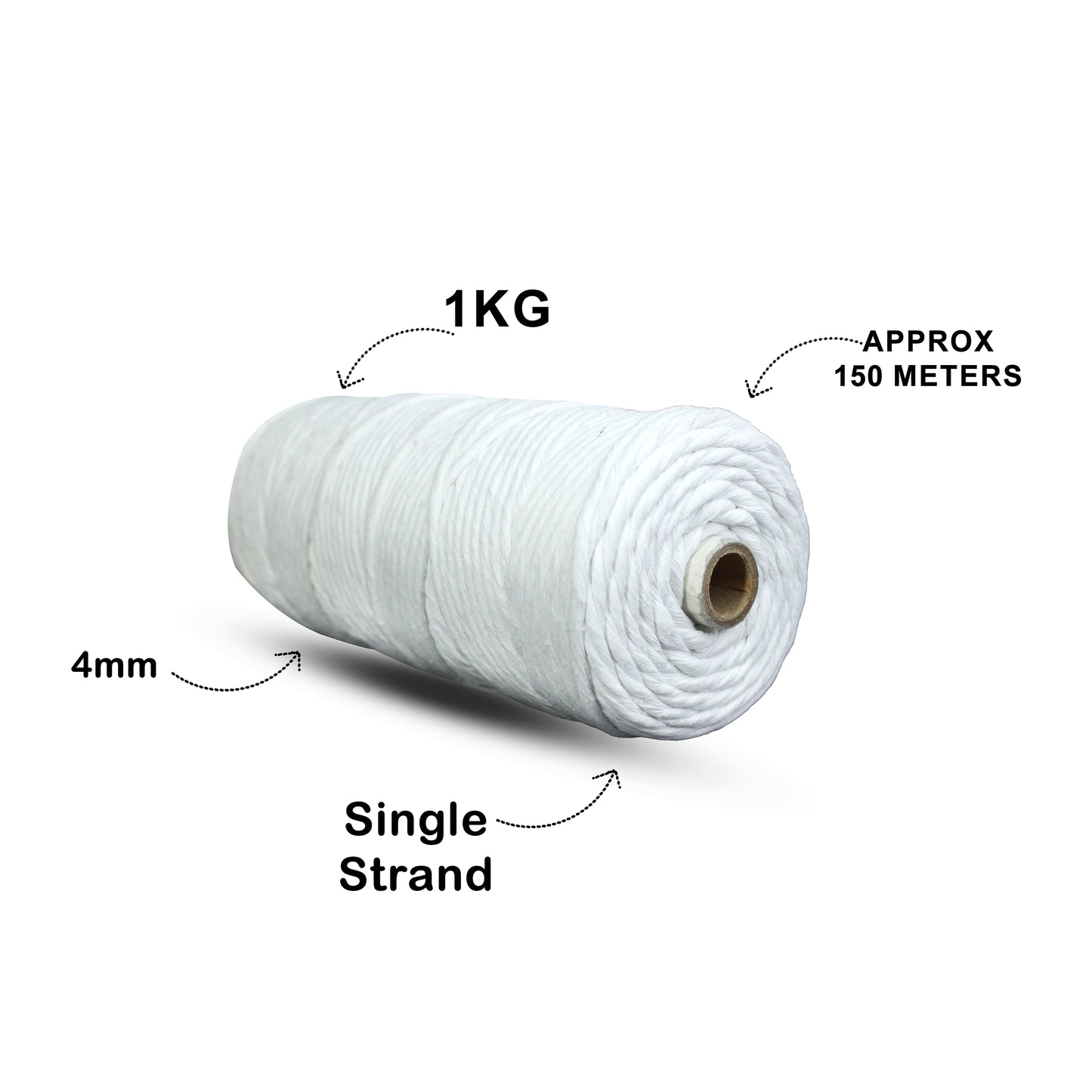 4mm Single Strand | Pure White | 150 Metres | 1kg Spool | Cotton |No 03