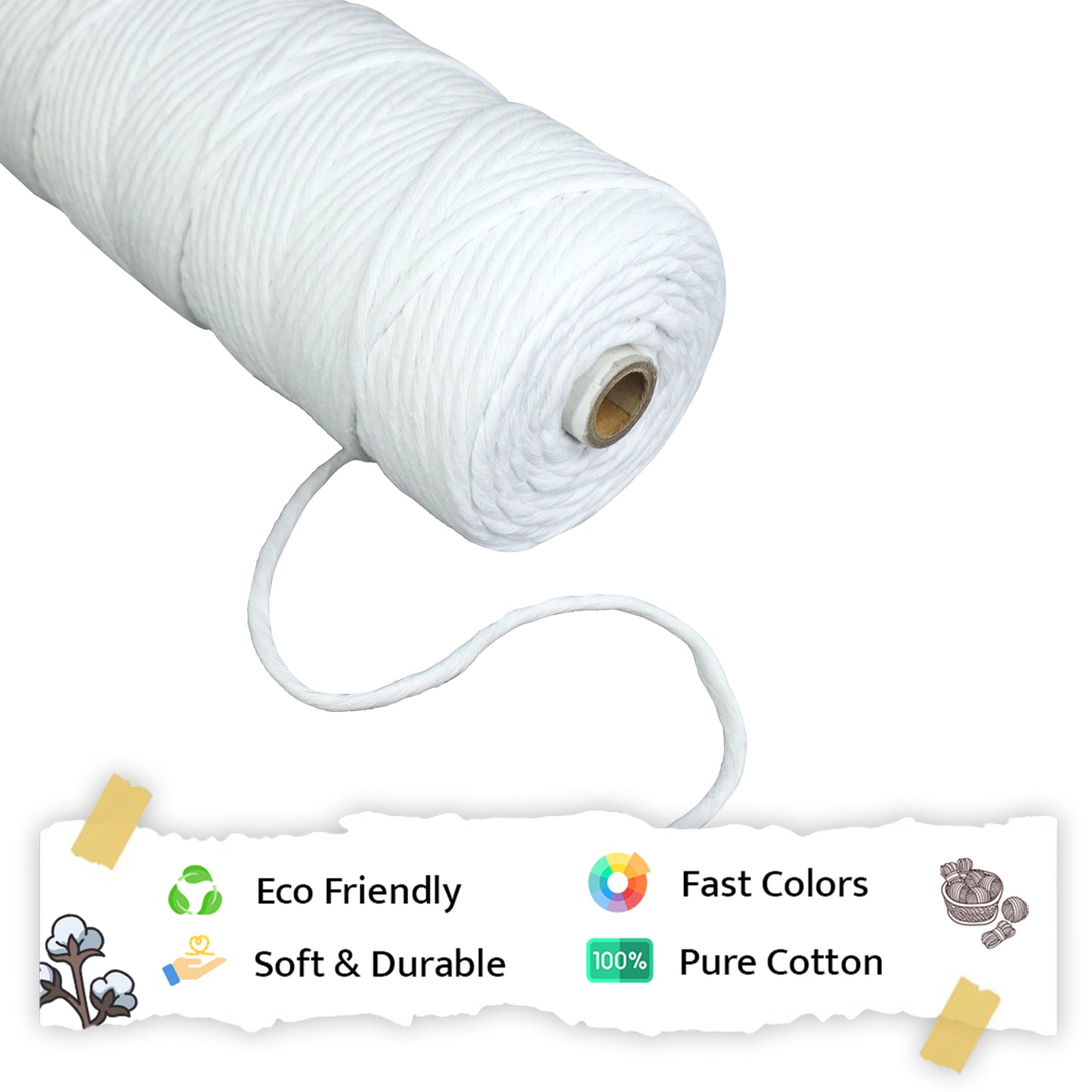 4mm Single Strand | Pure White | 150 Metres | 1kg Spool | Cotton |No 03