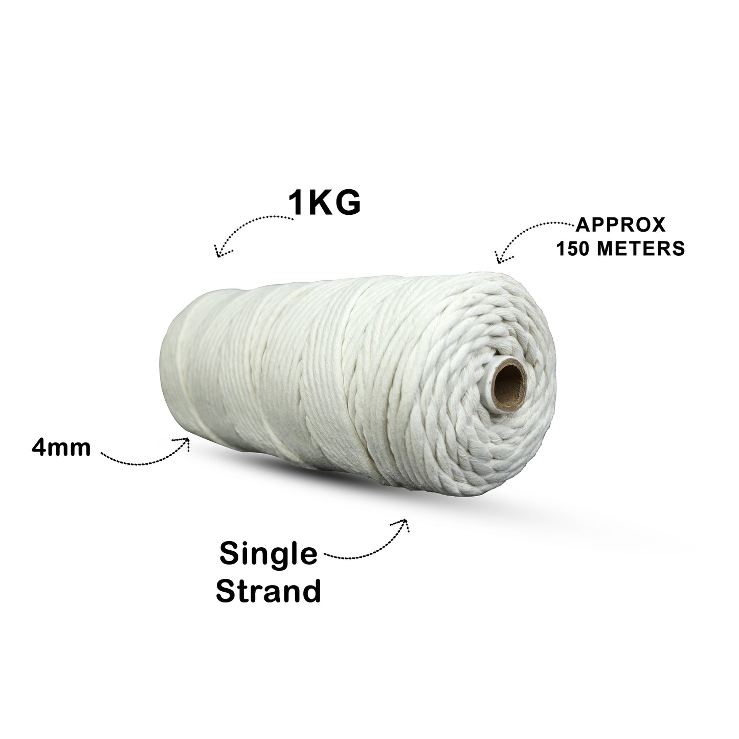 4mm Single Strand | Off White | 150 Metres | 1kg Spool | Cotton |No 04