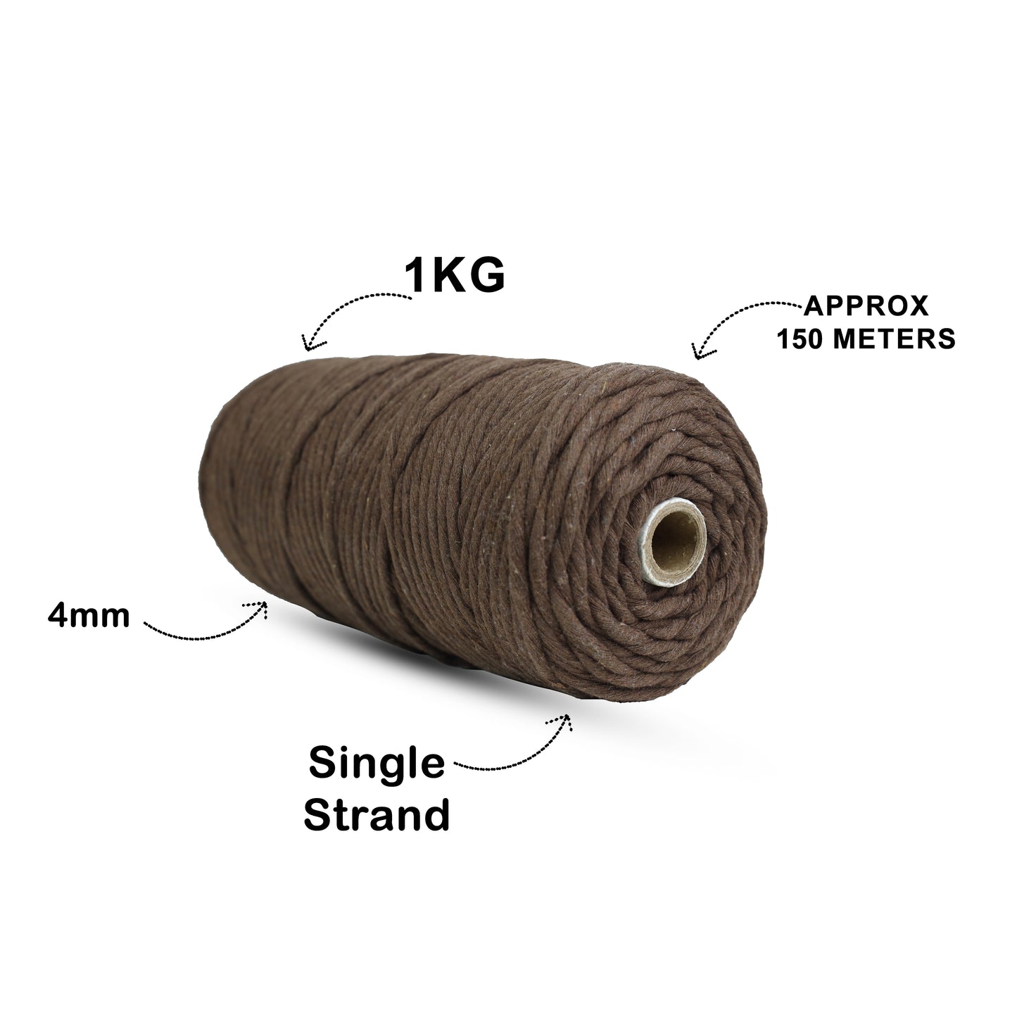 4mm Single Strand | Coffee Brown | 150 Metres | 1kg Spool | Cotton |No 05