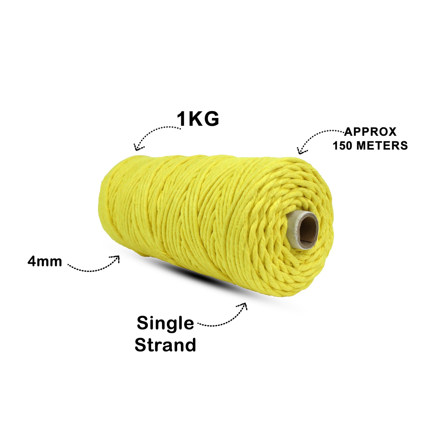 4mm Single Strand | Yellow | 150 Metres | 1kg Spool | Cotton |No 8